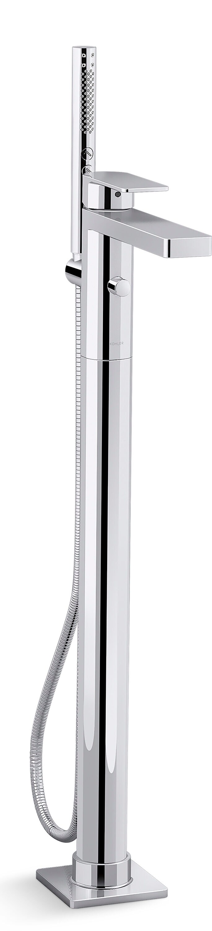 Polished Chrome Floor-Mount Bath Filler with Handshower