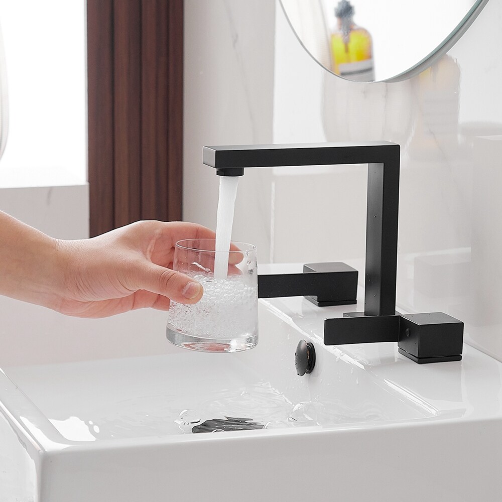 Matte Black Widespread Double Handle Bathroom Faucet with Drain Kit