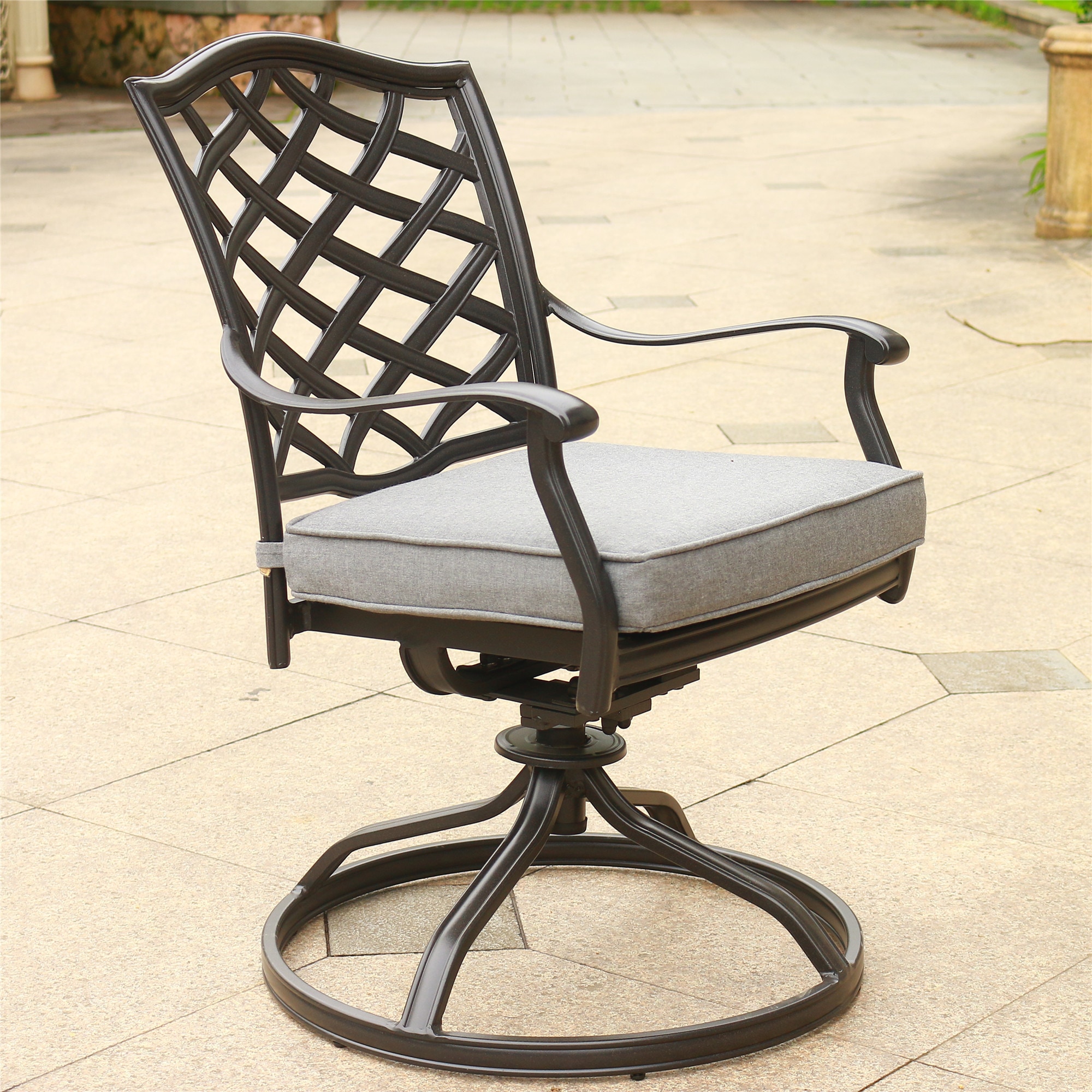 Forclover DASE-51449 Patio chair Set of 2 Brown Grey Aluminum Frame Swivel Rocking Chair with Gray Cushioned Seat