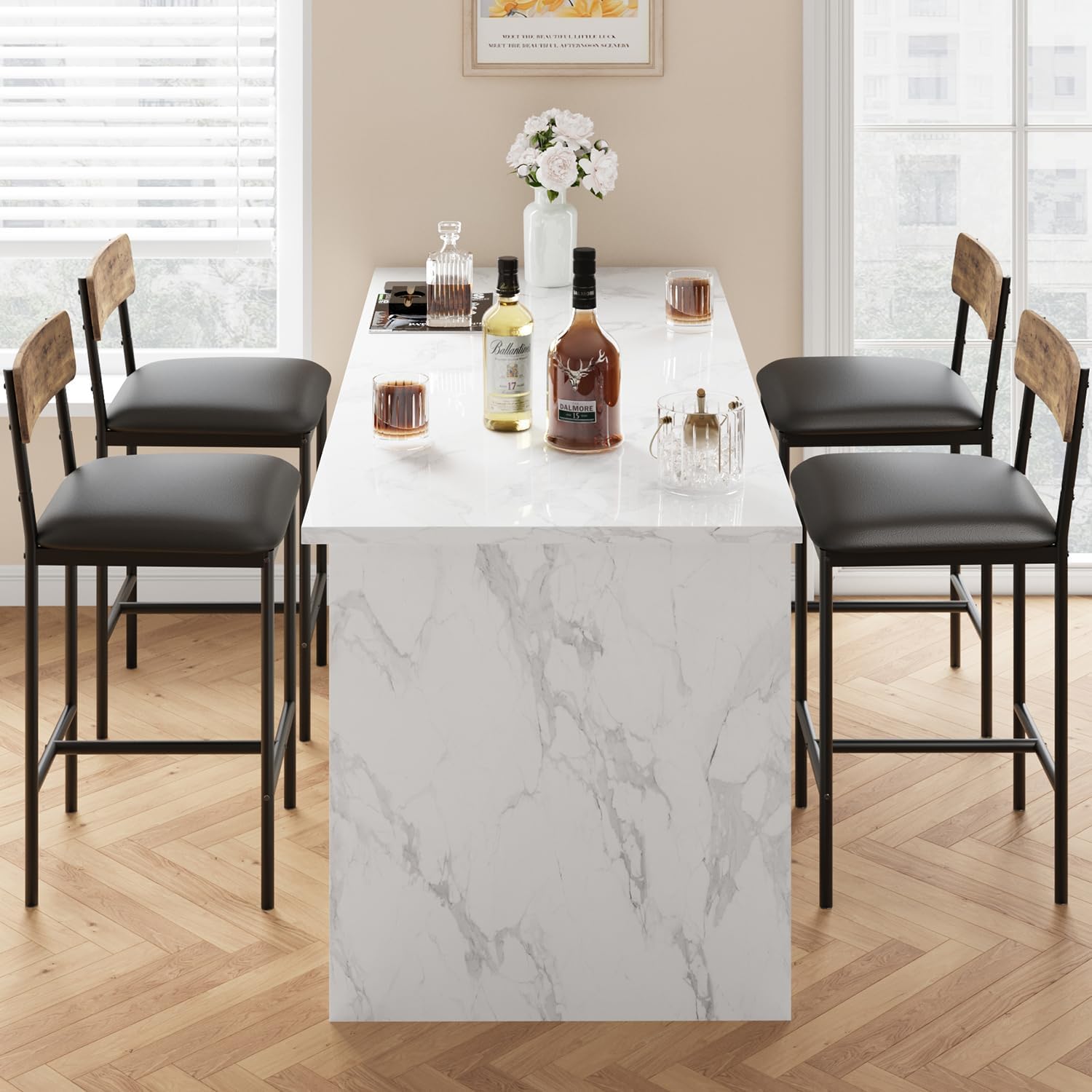 IdealHouse Counter Height Bar Stools Set of 4 with Backrest Upholstered ...