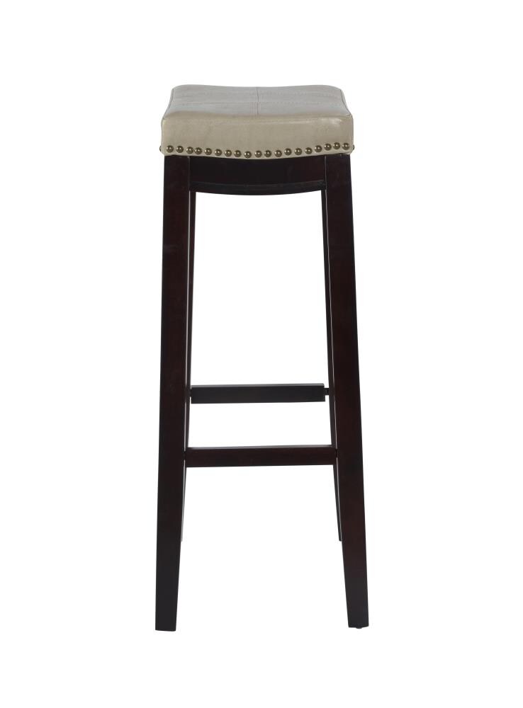 Dark Brown and Beige Faux Leather Saddle Bar Stool