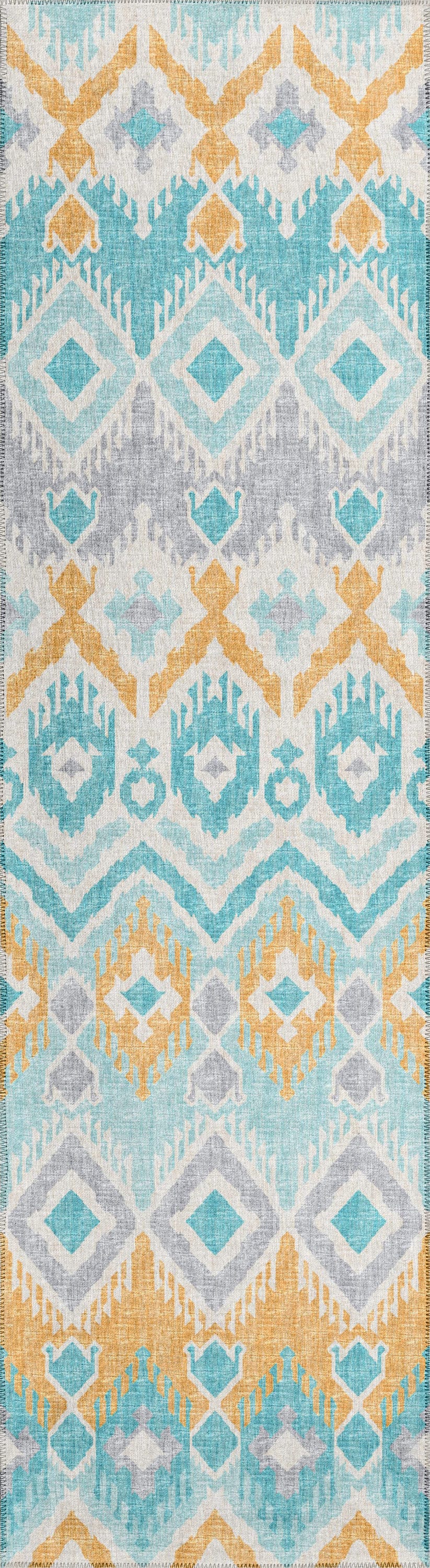 Addison Rugs AYU32AQ2X8 Yuma 2 x 8 (ft) Chenille Aqua Rectangular Indoor/Outdoor Ikat Moroccan Machine washable Runner rug