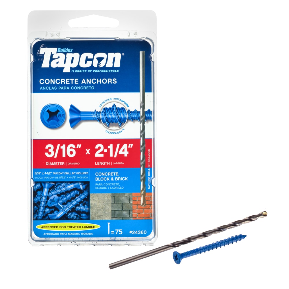 Tapcon 24360 3/16-in x 2-1/4-in Concrete Screws Anchors ( 75 -Pack)