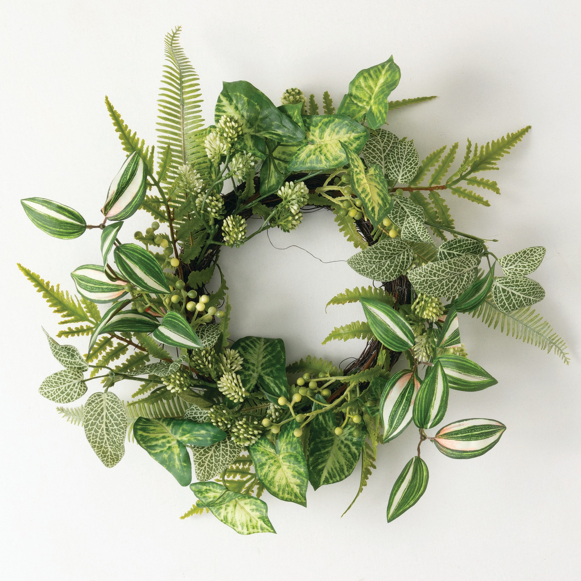 Green Artificial Mixed Foliage Candle Mini Wreath 18.5"