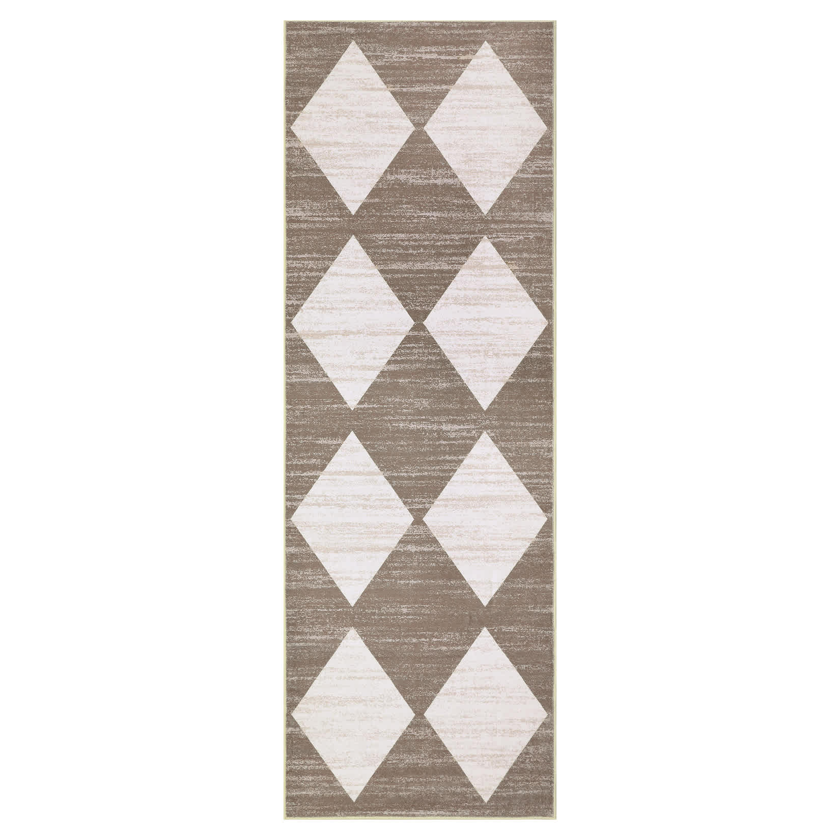Qeetex SUNNY-PHK-33KH47R3 2 x 6 ft Polyester Brown Rectangular Laundry Bathroom Kitchen Modern Geometric Diamond Print Machine Washable Runner Rug