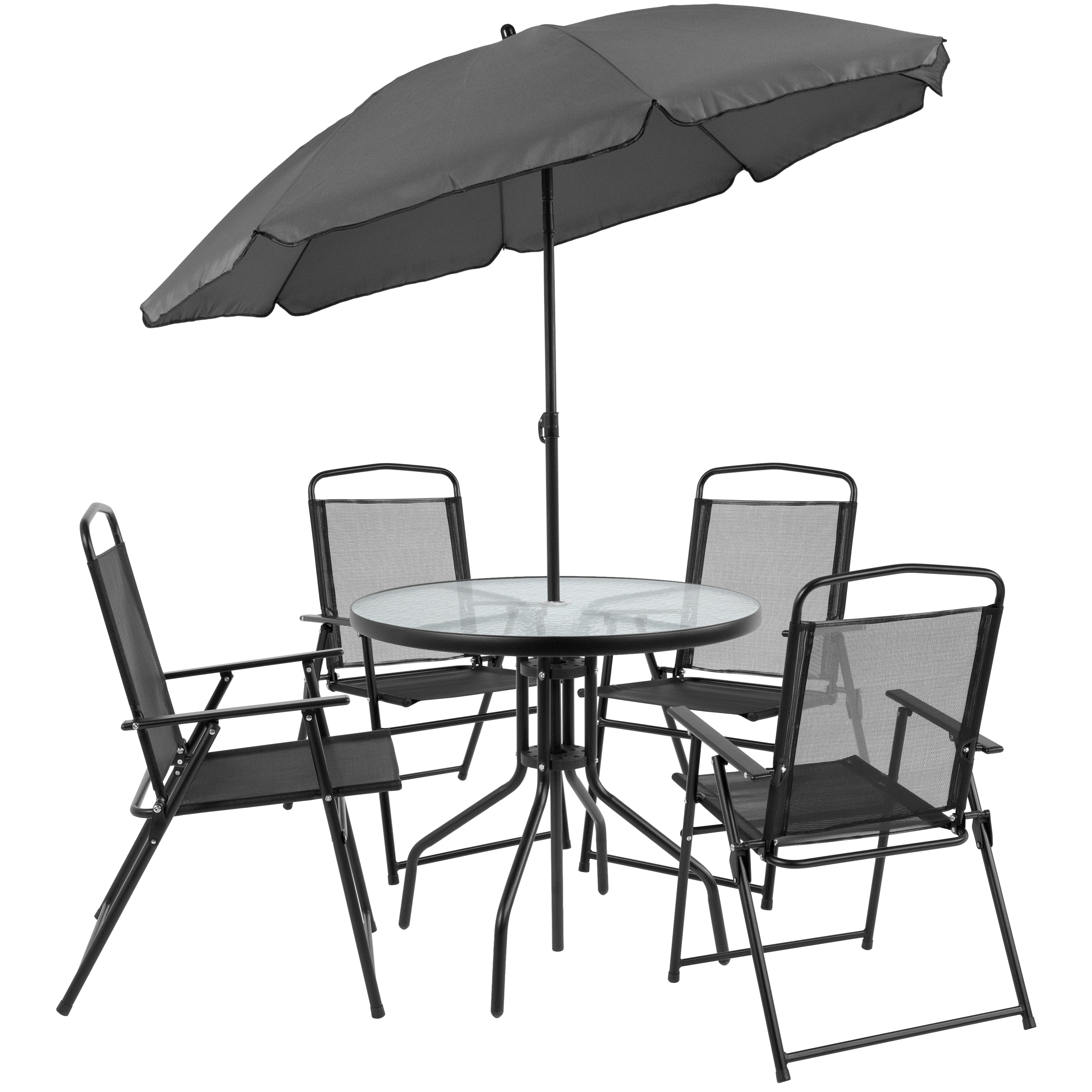 Nantucket 6-Piece Black Steel Patio Furniture Set with Umbrella