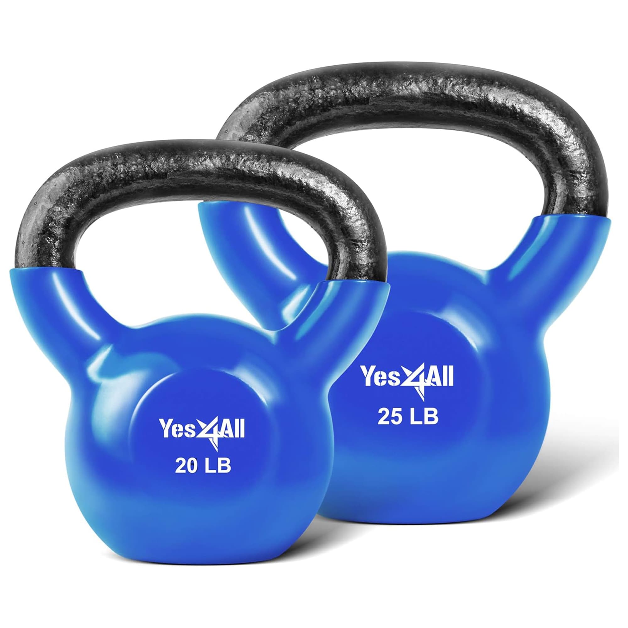 Yes4All -  20 Pound and 25 Pound Kettlebell Set Vinyl Coated Cast Iron Weights Blue
