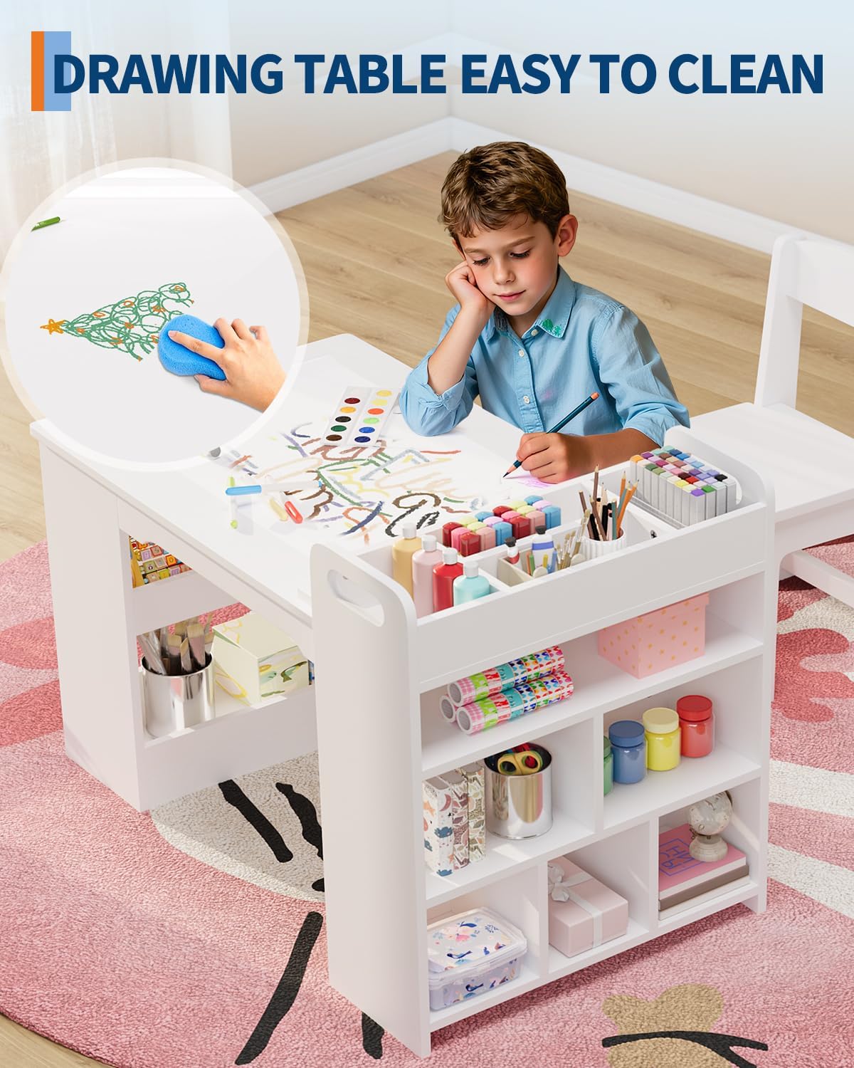 Garvee Kids Art Table with 2 Chairs Toddler Craft Play Wood Activity ...