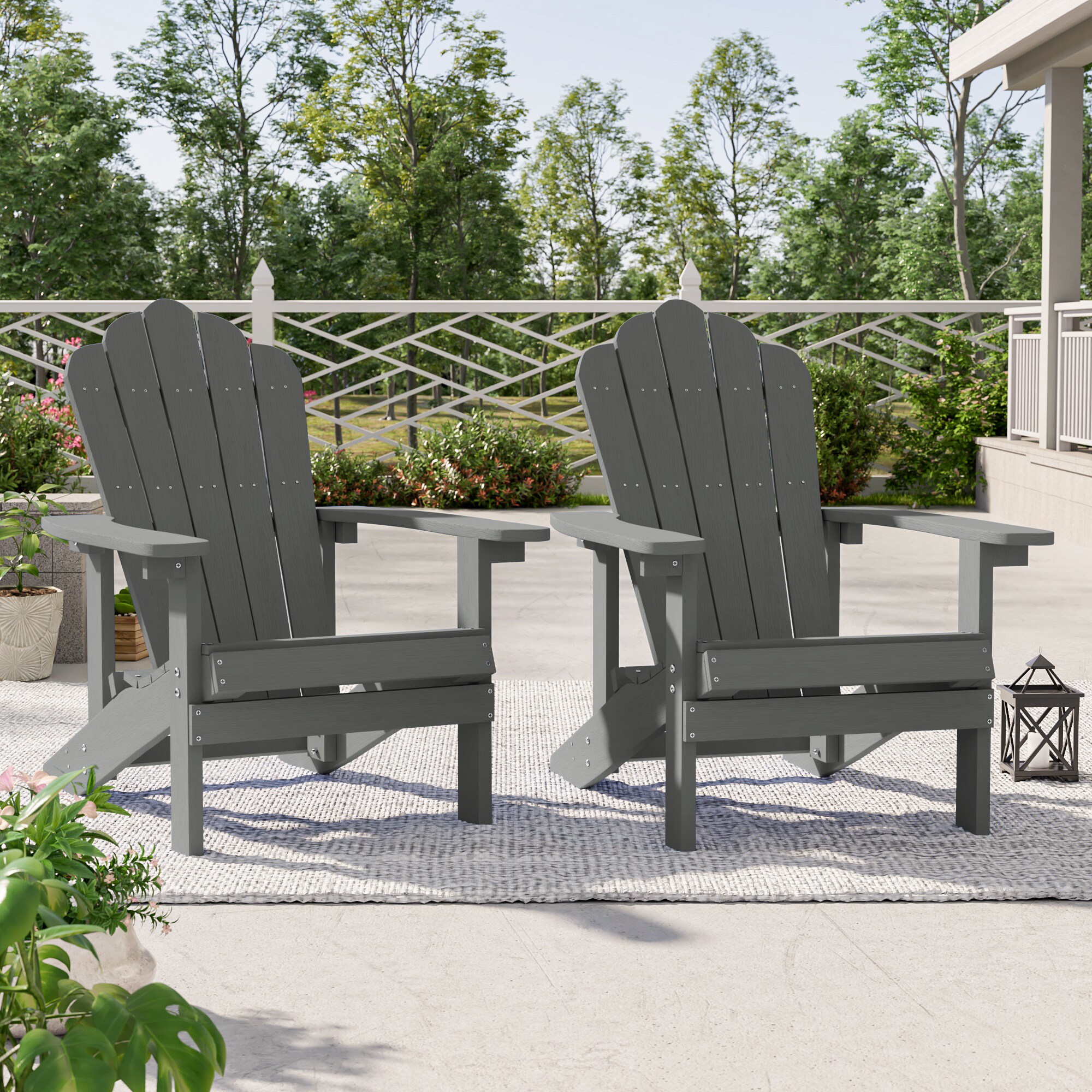 ACEGOSES LW-QW-39LY-2 Adirondack Chair Set of 2 Light Gray Stationary Adirondack Chair with Slat Seat