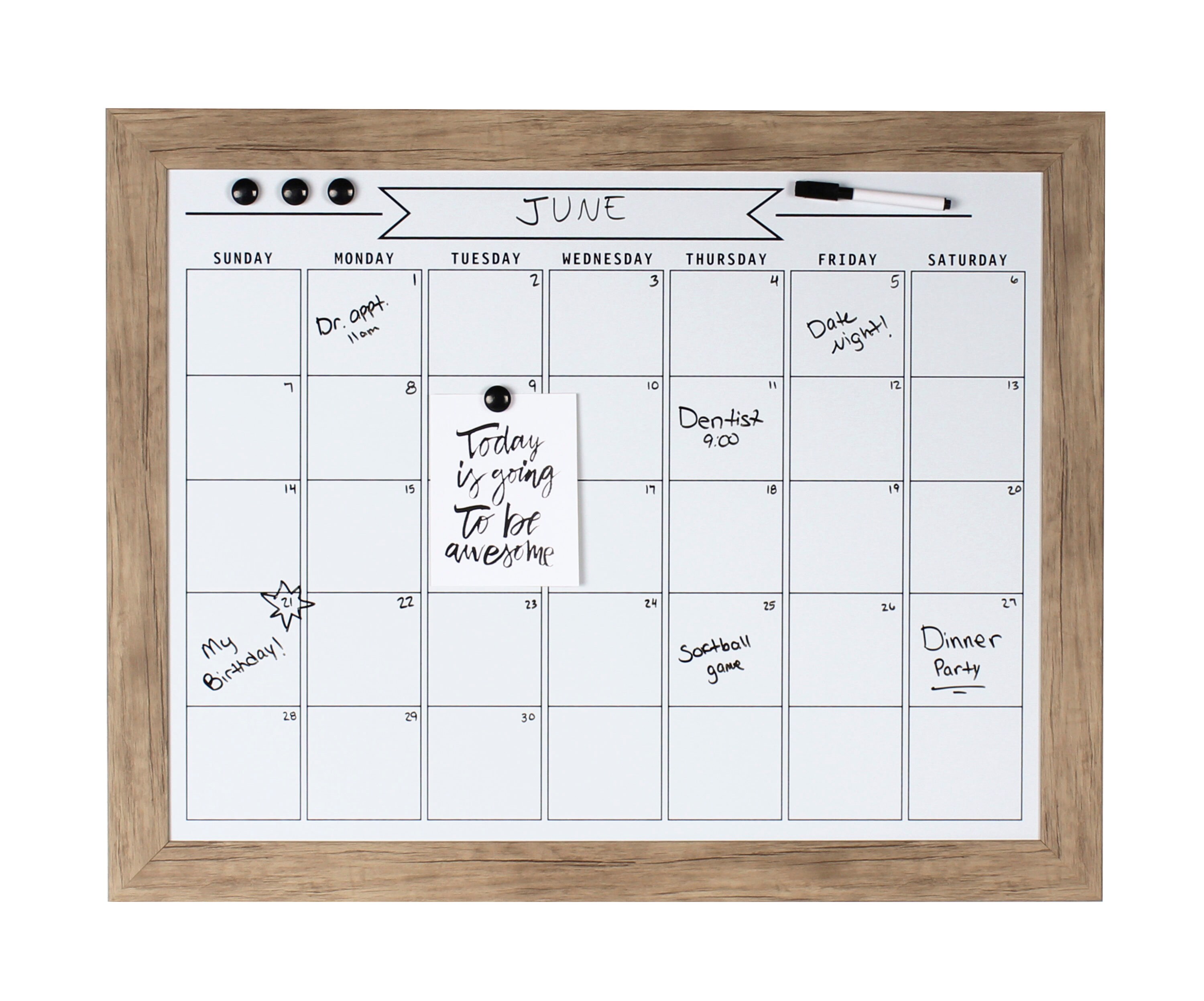 DesignOvation 26 in W x 20 in H Magnetic Dry Erase Calendar in