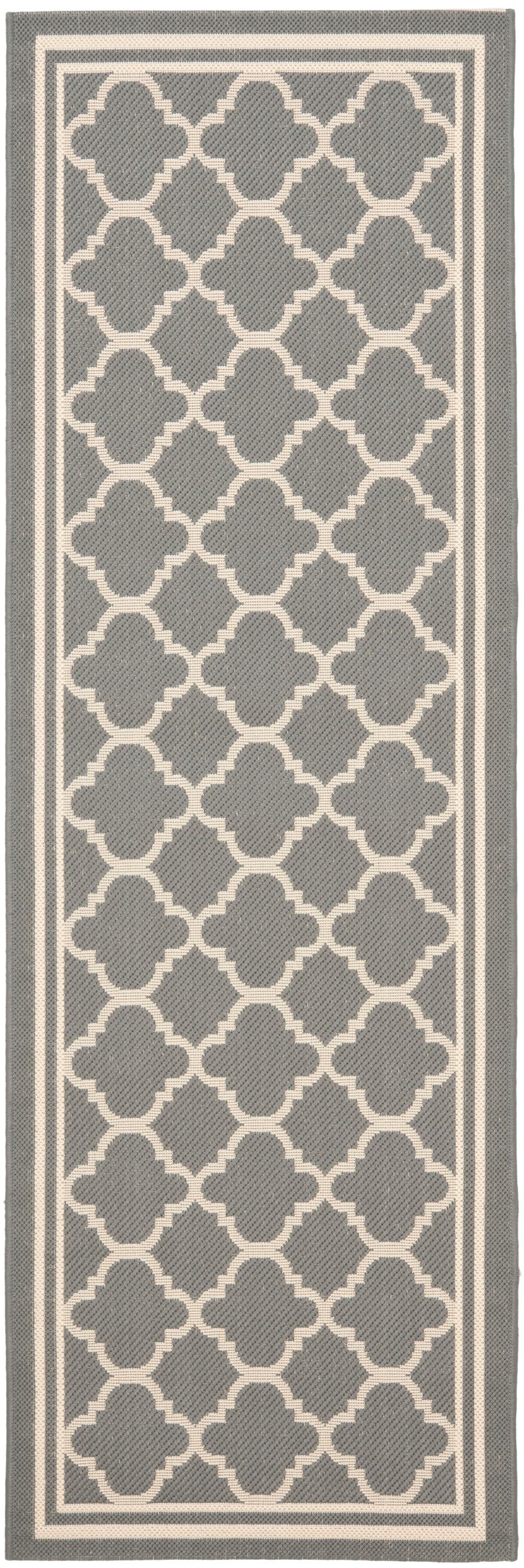 Safavieh CY6918-246-216 Courtyard Samana 2 x 16 (ft) Loomed Polypropylene Anthracite/Beige Rectangular Indoor/Outdoor Geometric Coastal Runner rug