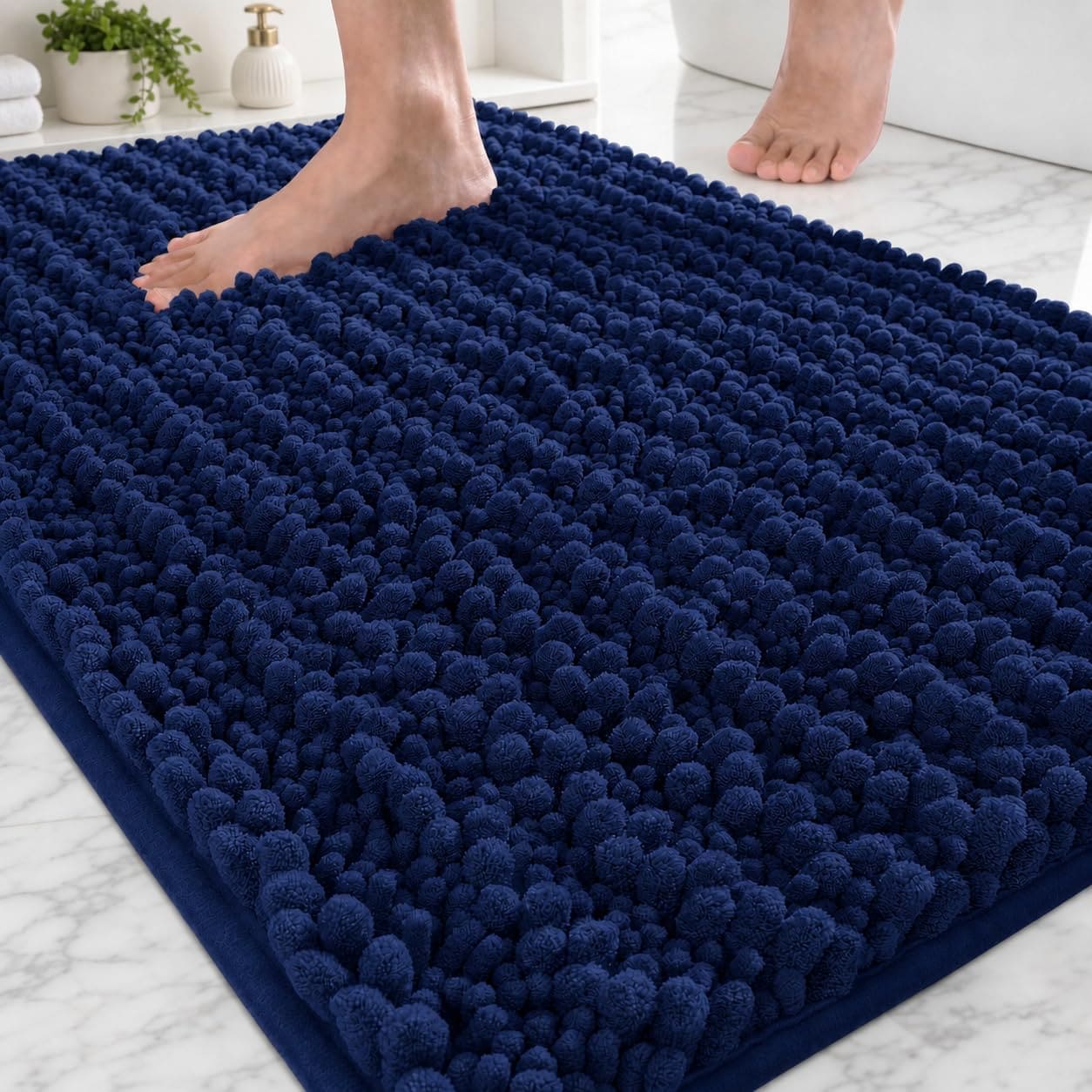 SenQWFa Navy Blue Bathroom Rug 20x32 Inch Luxury Chenille Bath Mat ...