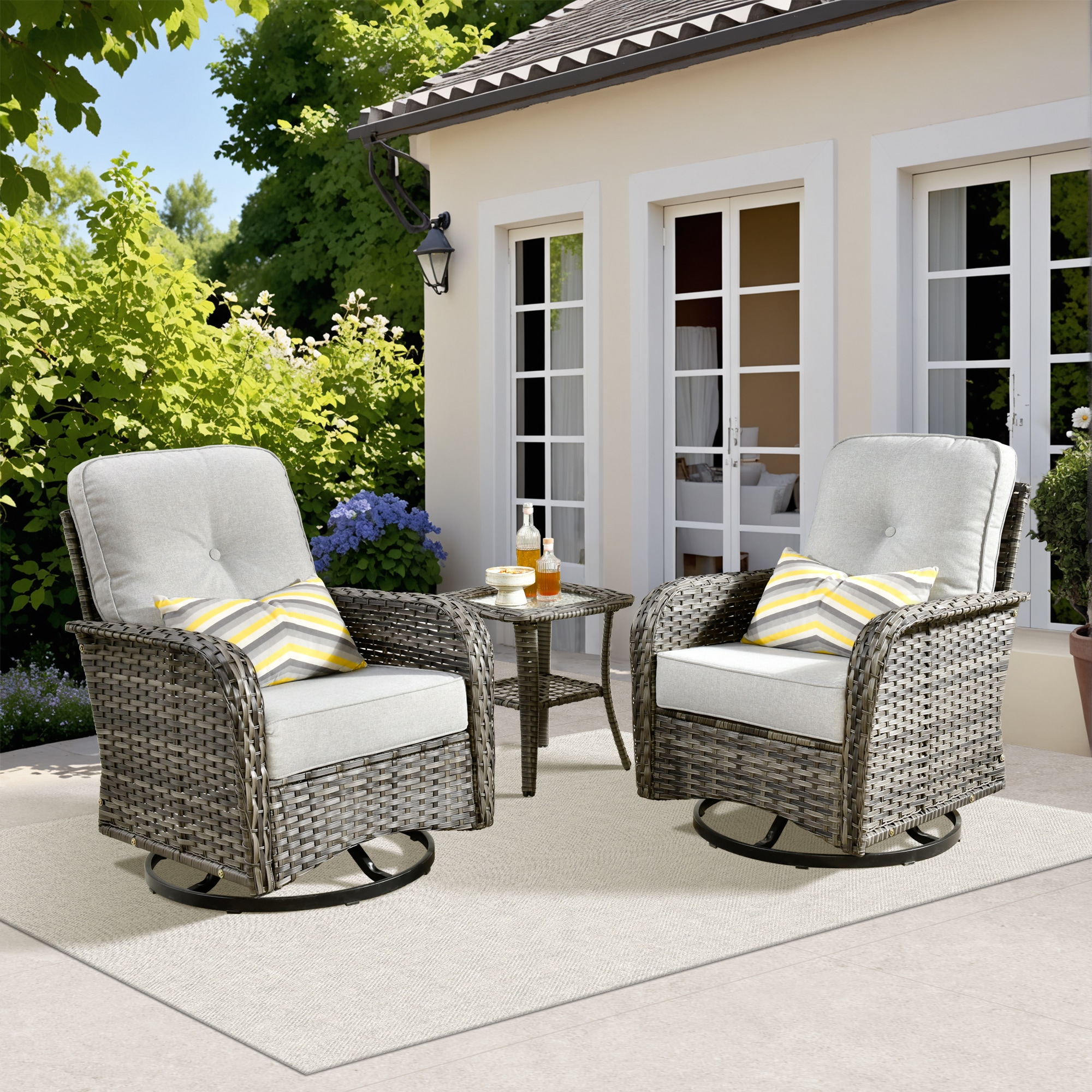 Caodoc L5-GNC403 Golden Rattan Outdoor Sectional with Light gray Cushions and Rattan Frame