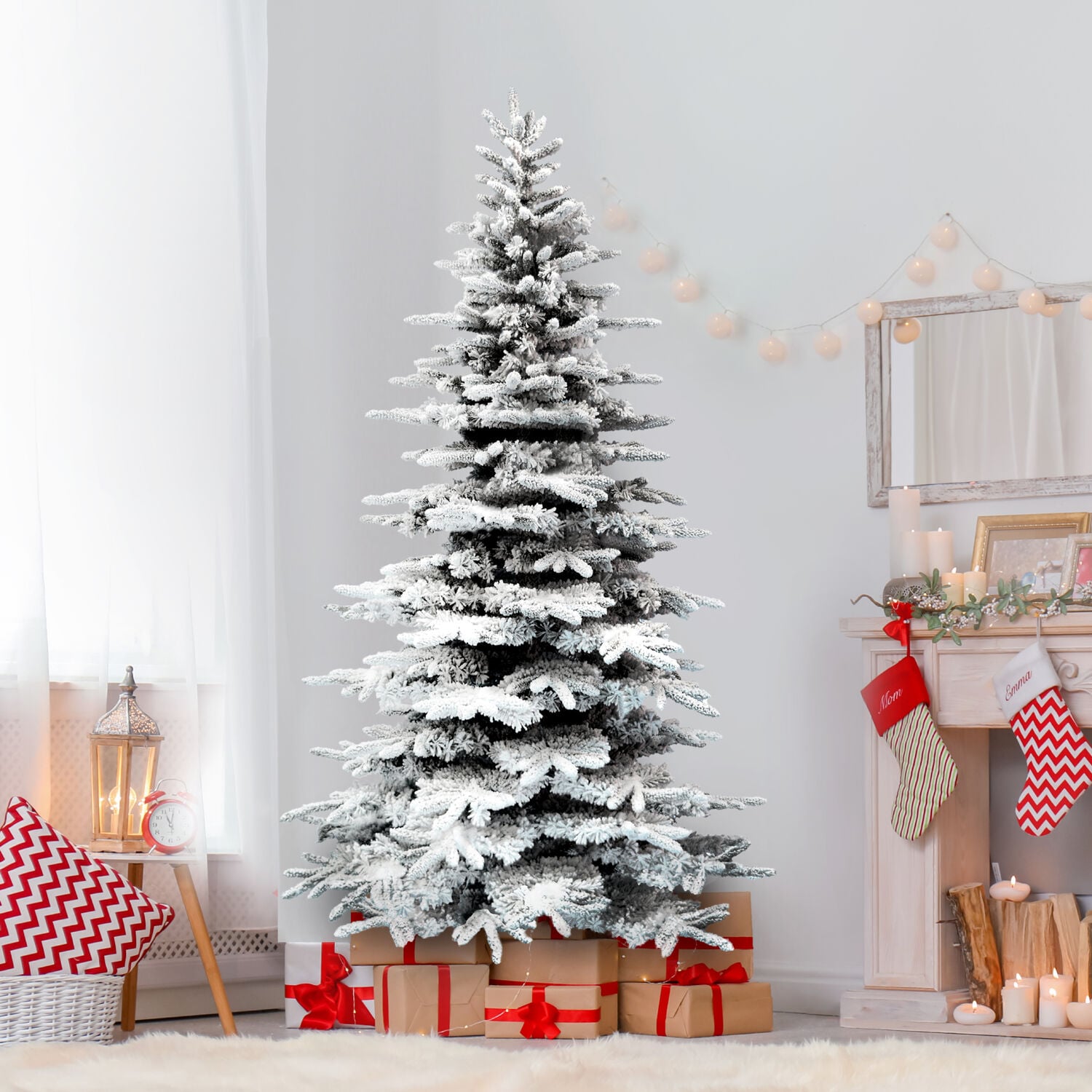 9-Ft Snow Flocked PVC Mountain Pine Christmas Tree