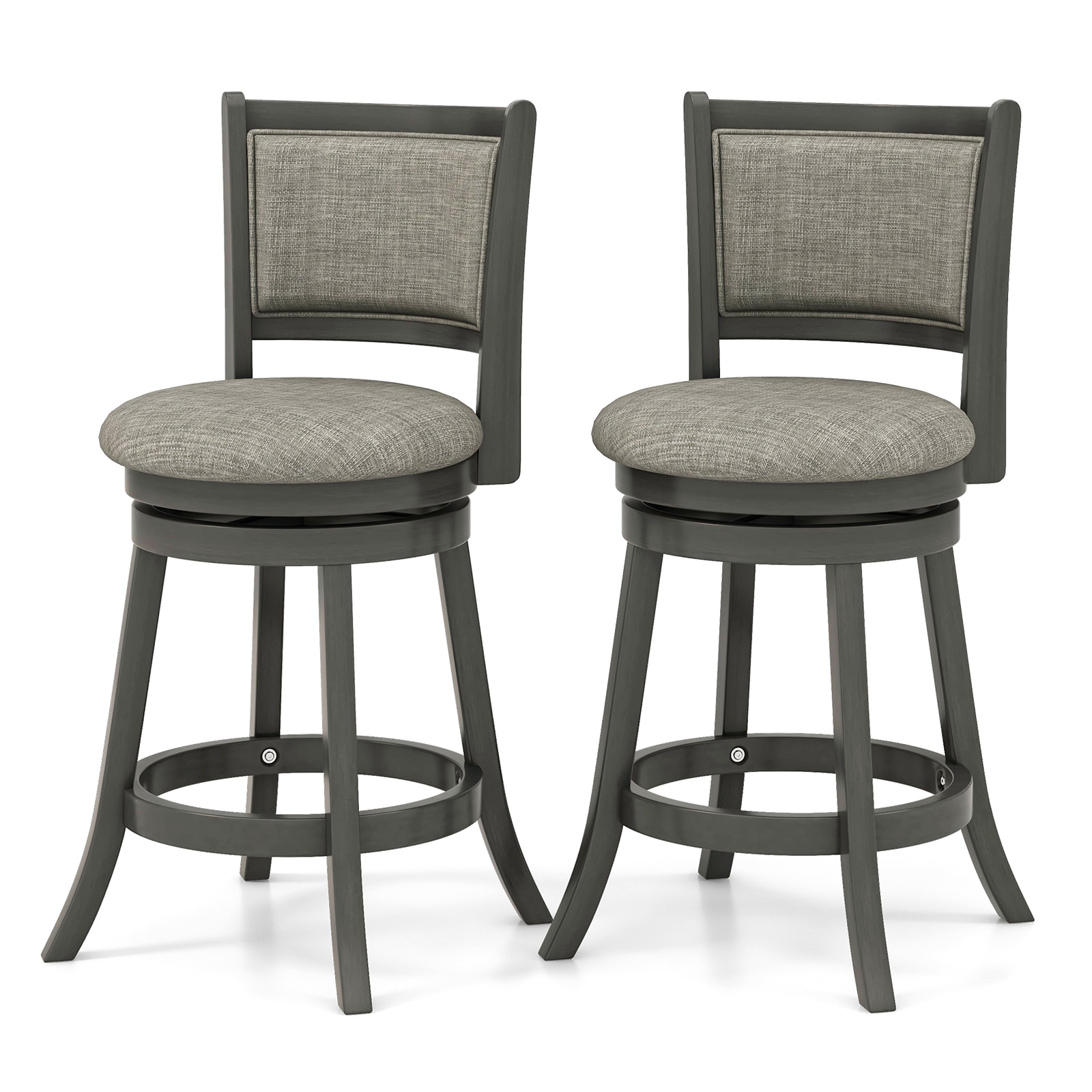  ID11714GR27 Bar Stools Gray 26.5-in H Counter height Round seat Upholstered Swivel Wood Bar Stool and Back