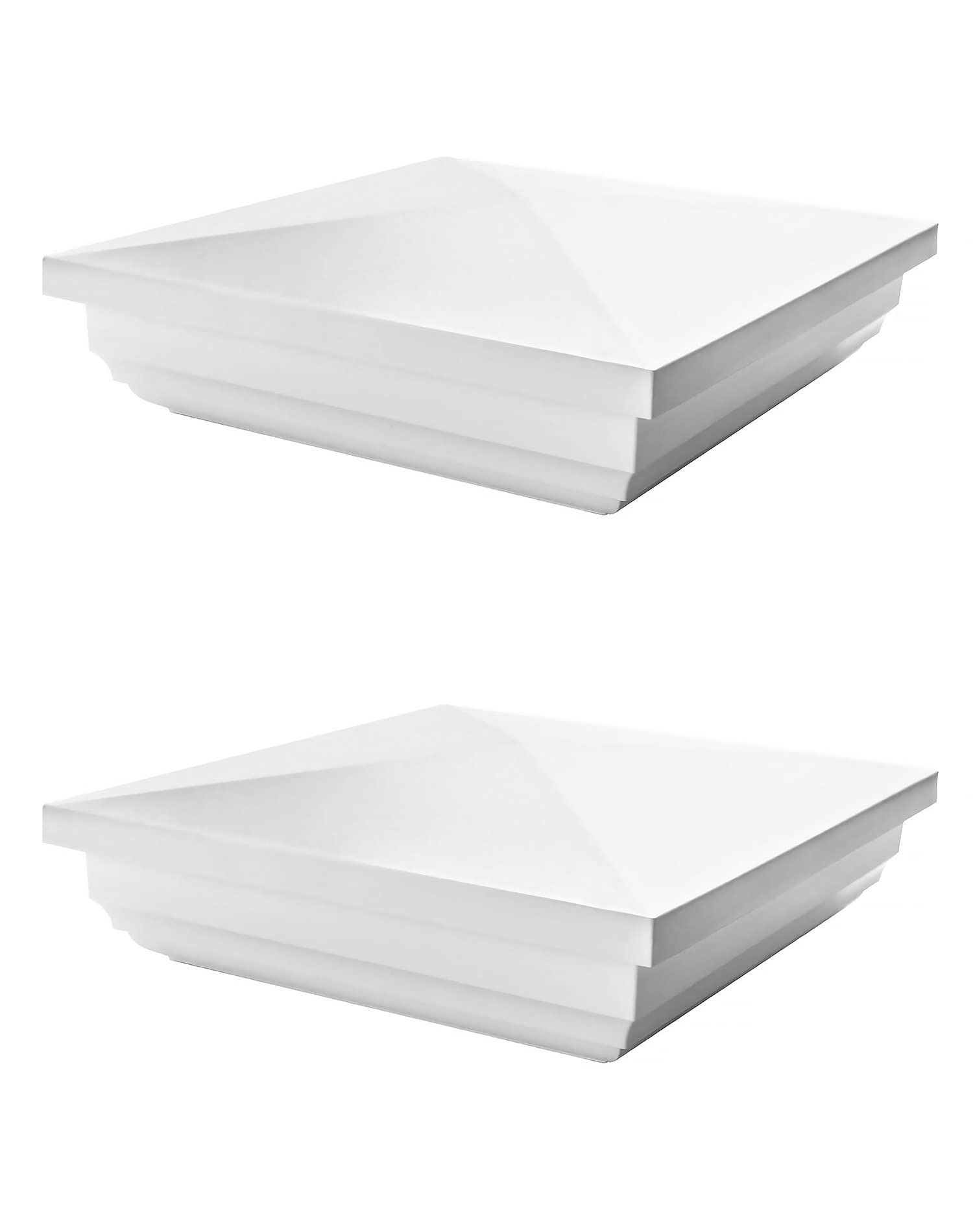 Afoxsos  Vinyl Fence Post Cap 2 Pack Five by Five PVC Square Post Top Cover New England Pyramid Style White durable home and garden accessory