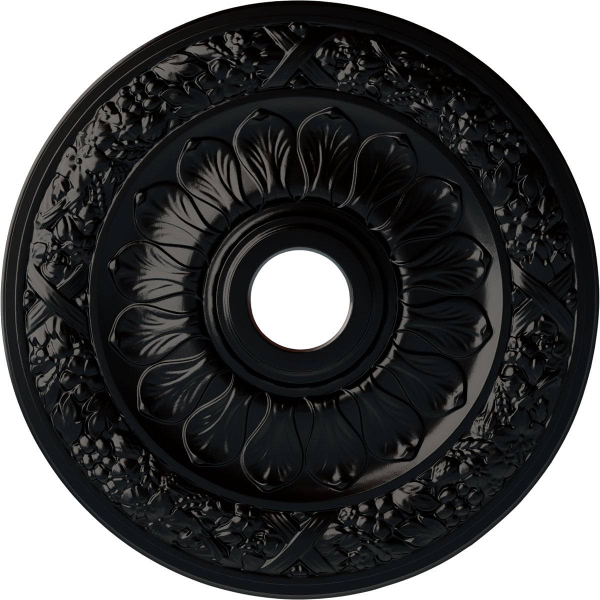 Ekena Millwork CM24SWBLF Swindon 24-in W x 24-in L Jet Black Polyurethane Ceiling Medallion