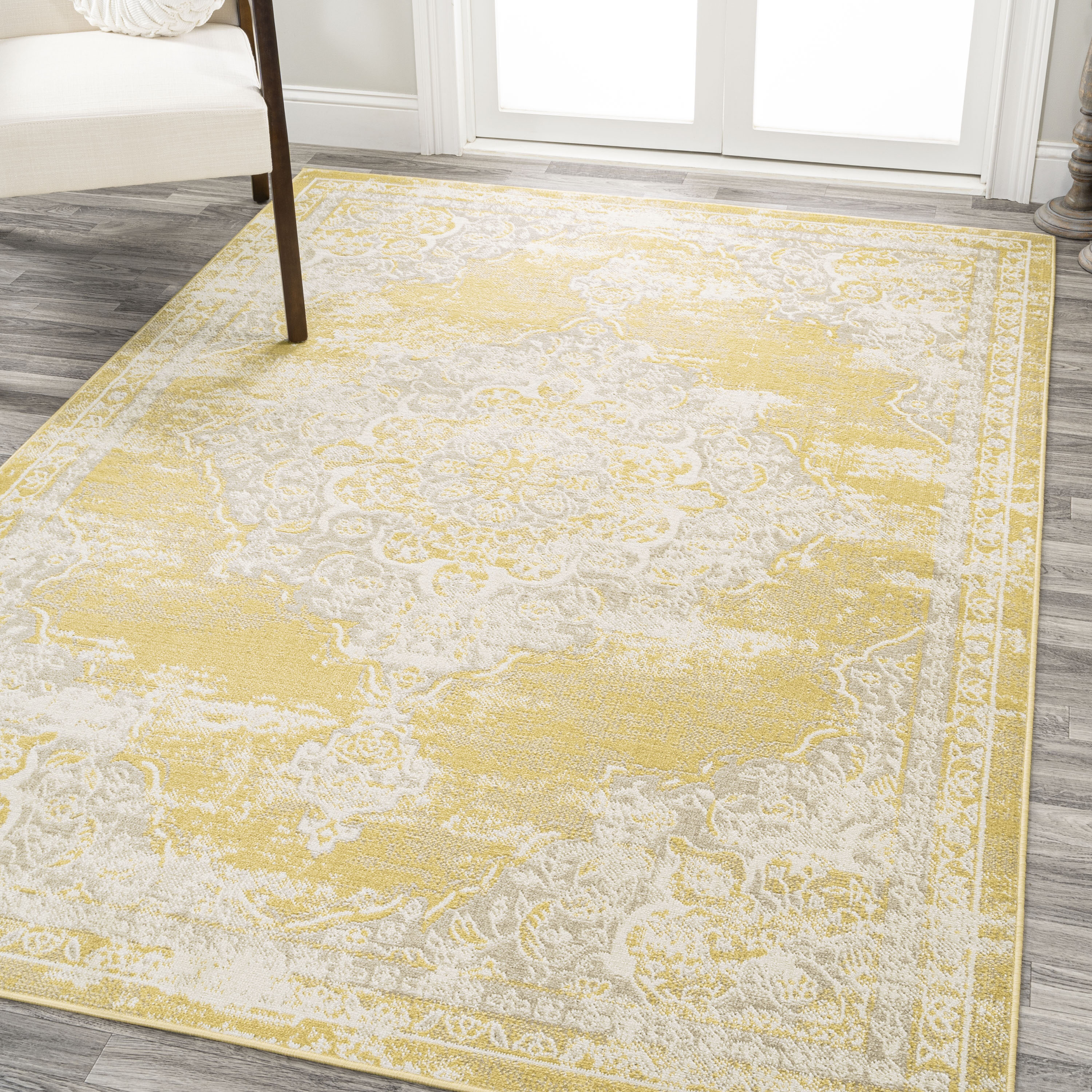 JONATHAN  Y MDP400G-4 MODERN PERSIAN Alhambra 4 x 6 (ft) Loomed Polypropylene Yellow/Cream Rectangular Indoor Medallion Persian Area rug