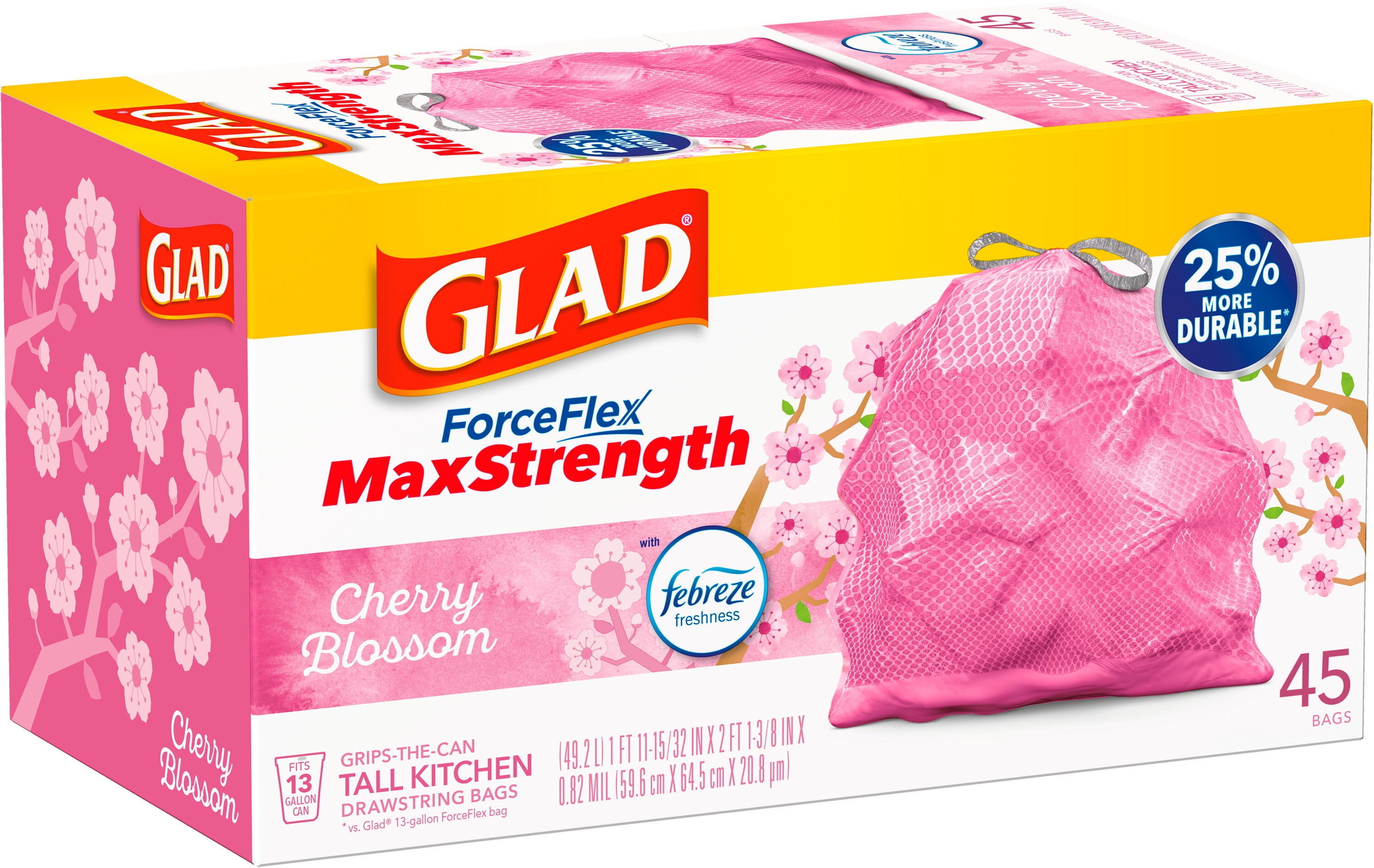 Glad ForceFlex 13-Gallons Pink Plastic Kitchen Drawstring Trash
