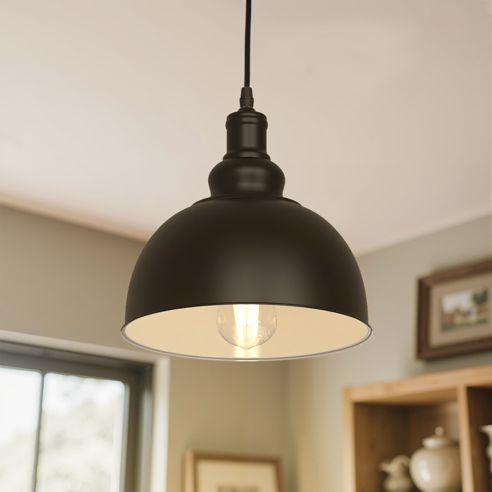 DORESshop Plug-In Single-Light Pendant with Spun Metal Shade and 16-Foot Cord #LSC-XL-CX25201AFBK1