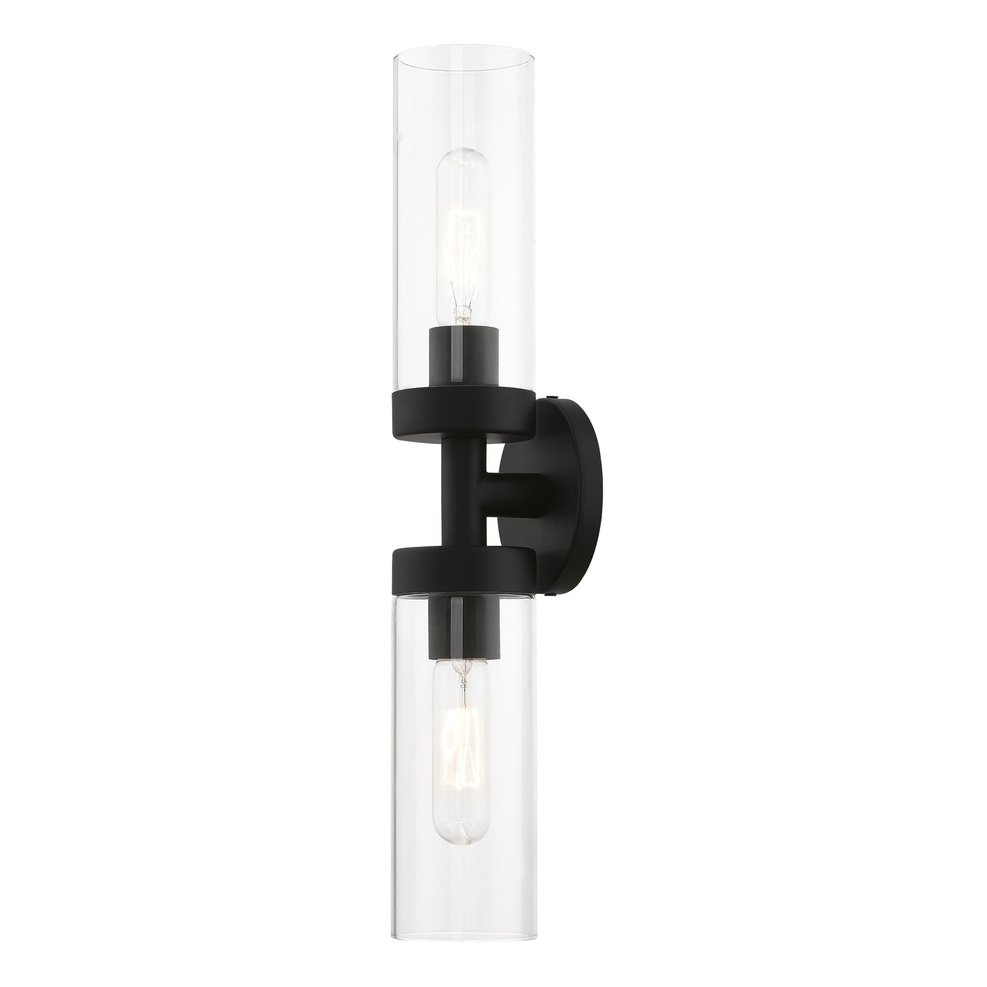 Black Steel 2-Light Vanity with Clear Glass Shades