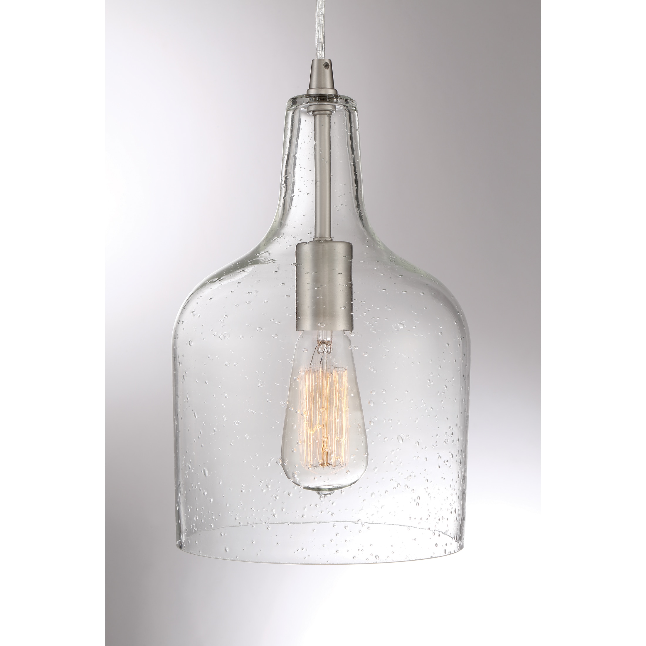 Quoizel Anson Brushed Nickel Transitional Seeded Glass Bell Mini Hanging  Pendant Light in the Pendant Lighting department at