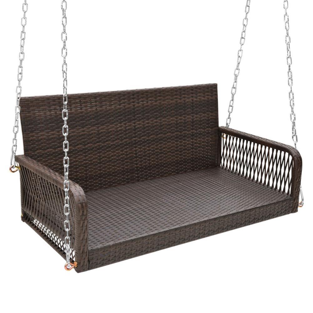 BABOOM Outdoor Wicker Porch Swing 2-person Mix Brown Iron Outdoor Swing ...