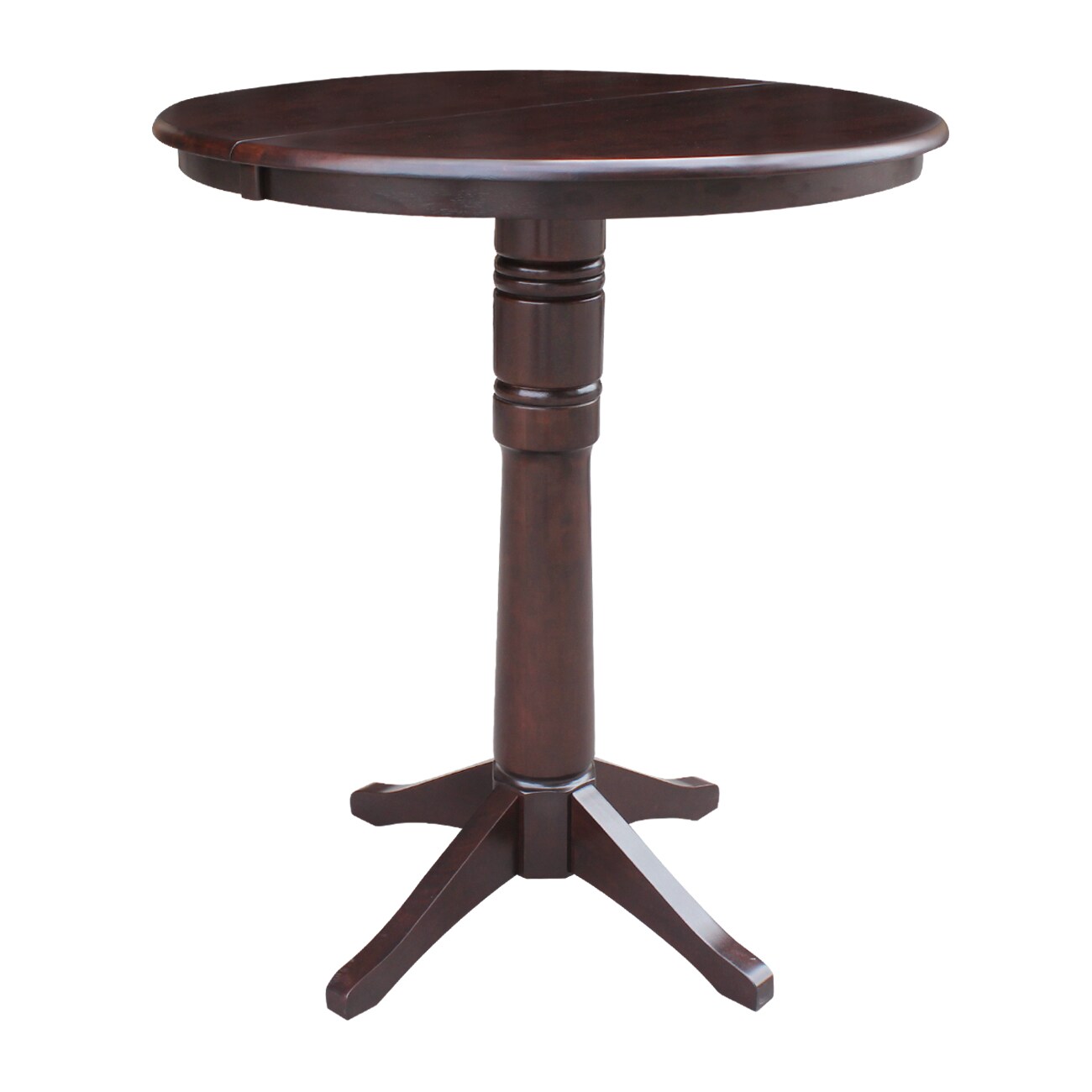 International Concepts K15-36RXT-27B-6B-2 Mocha Round Traditional Extending Removable leaf Bar Table, Wood with Mocha Wood Pedestal Base 48-in L x 42.1-in H