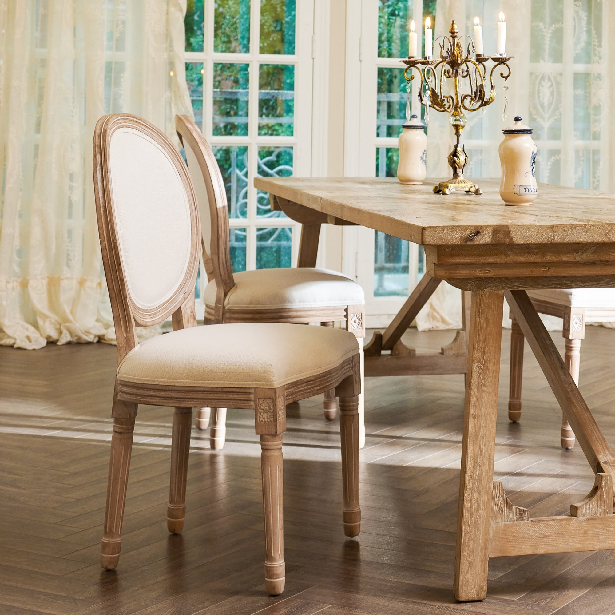 CO-Z HDC-DRBC-PD Set of 2 Country Linen Upholstered Dining Side Chair (Wood Frame)
