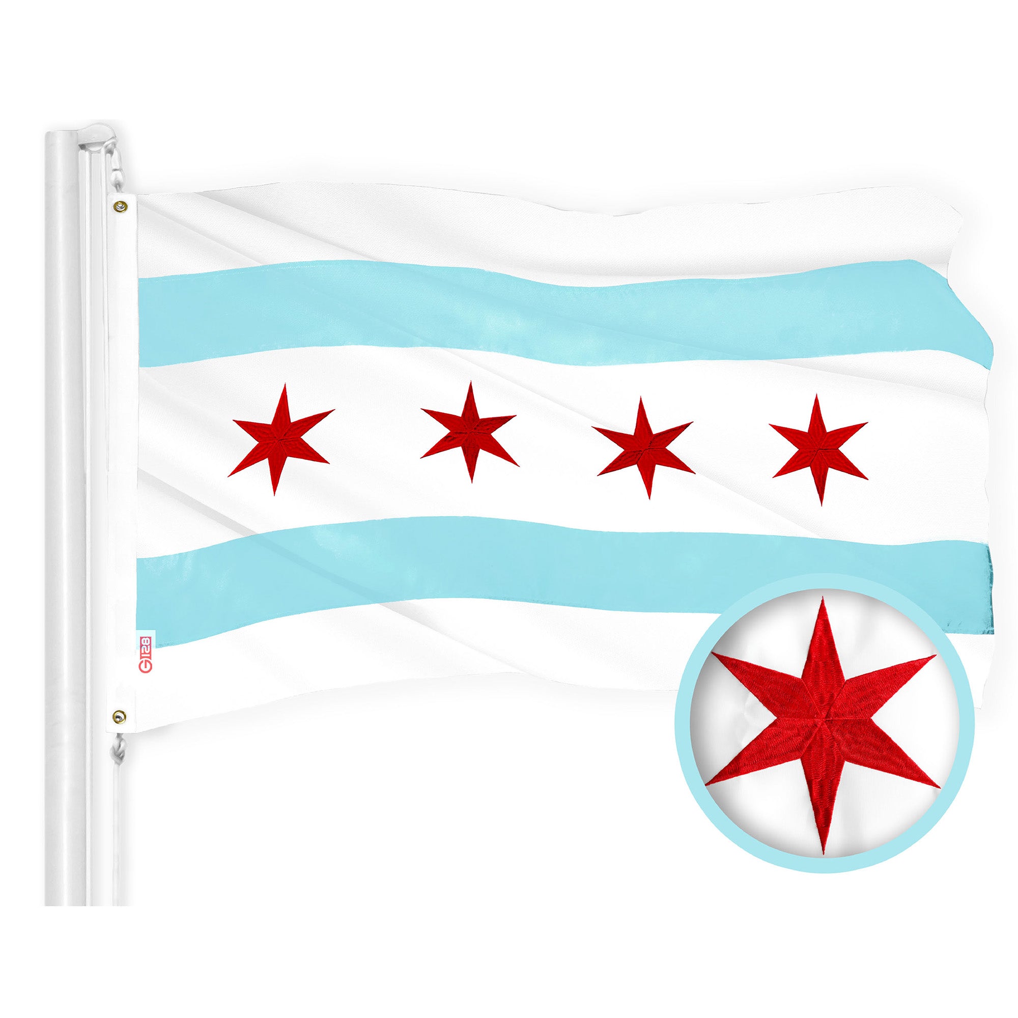 G128 2.5-ft W x 4-ft H Chicago City Embroidered Illinois Flag