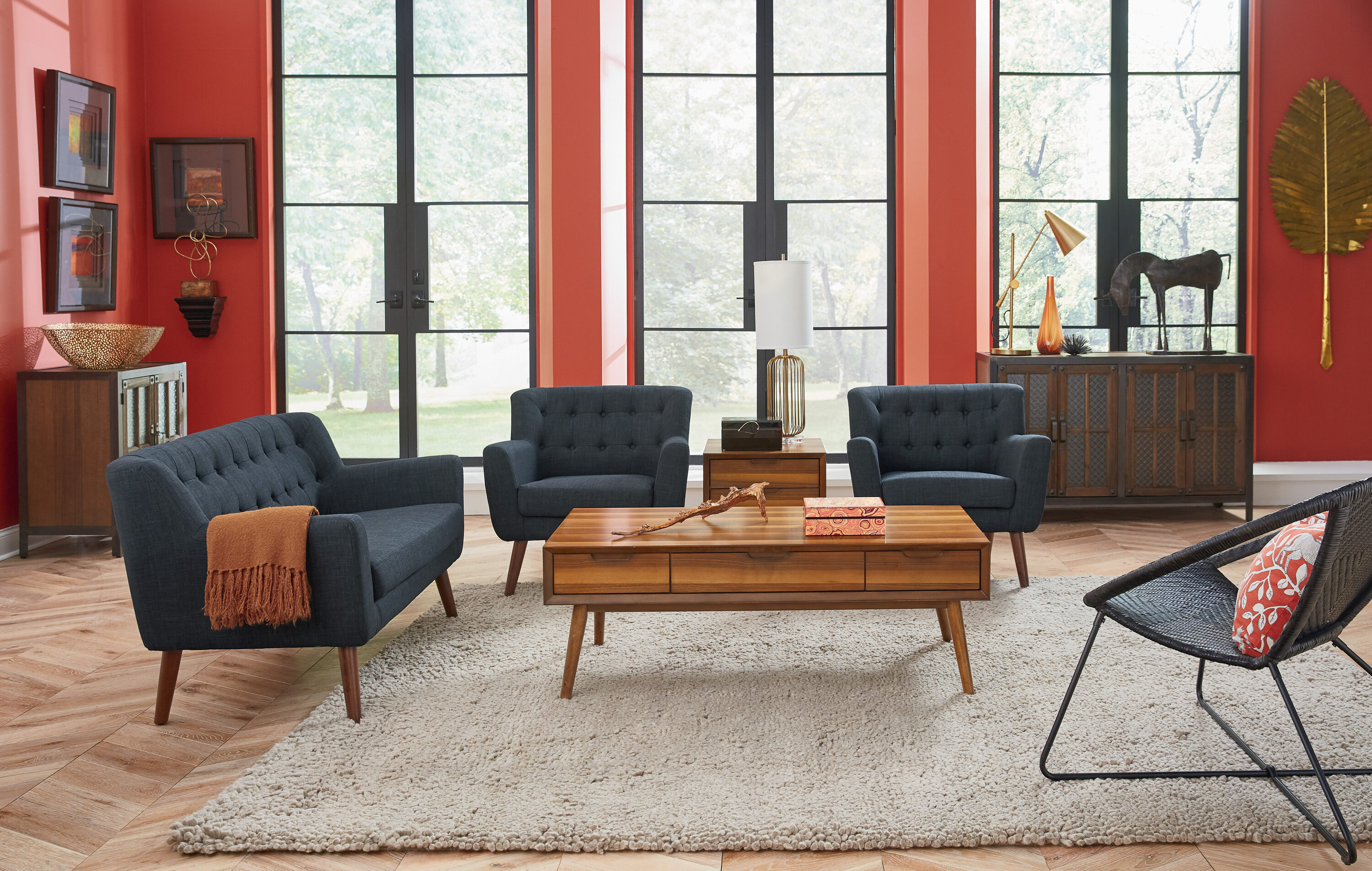OSP Home Furnishings MLL52-M19  51.38-in Midcentury Navy 2 -seater Loveseat