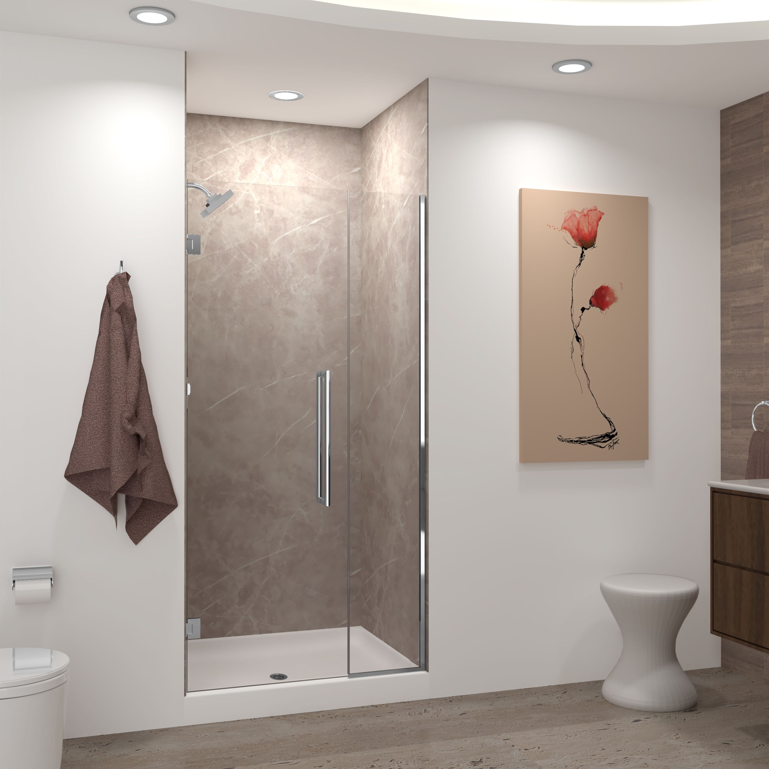 Transolid EHTB39277610C-T-PC Elizabeth Polished Chrome 39-in to 39-1/2-in x 76-in Semi-frameless Hinged Soft Close Shower Door