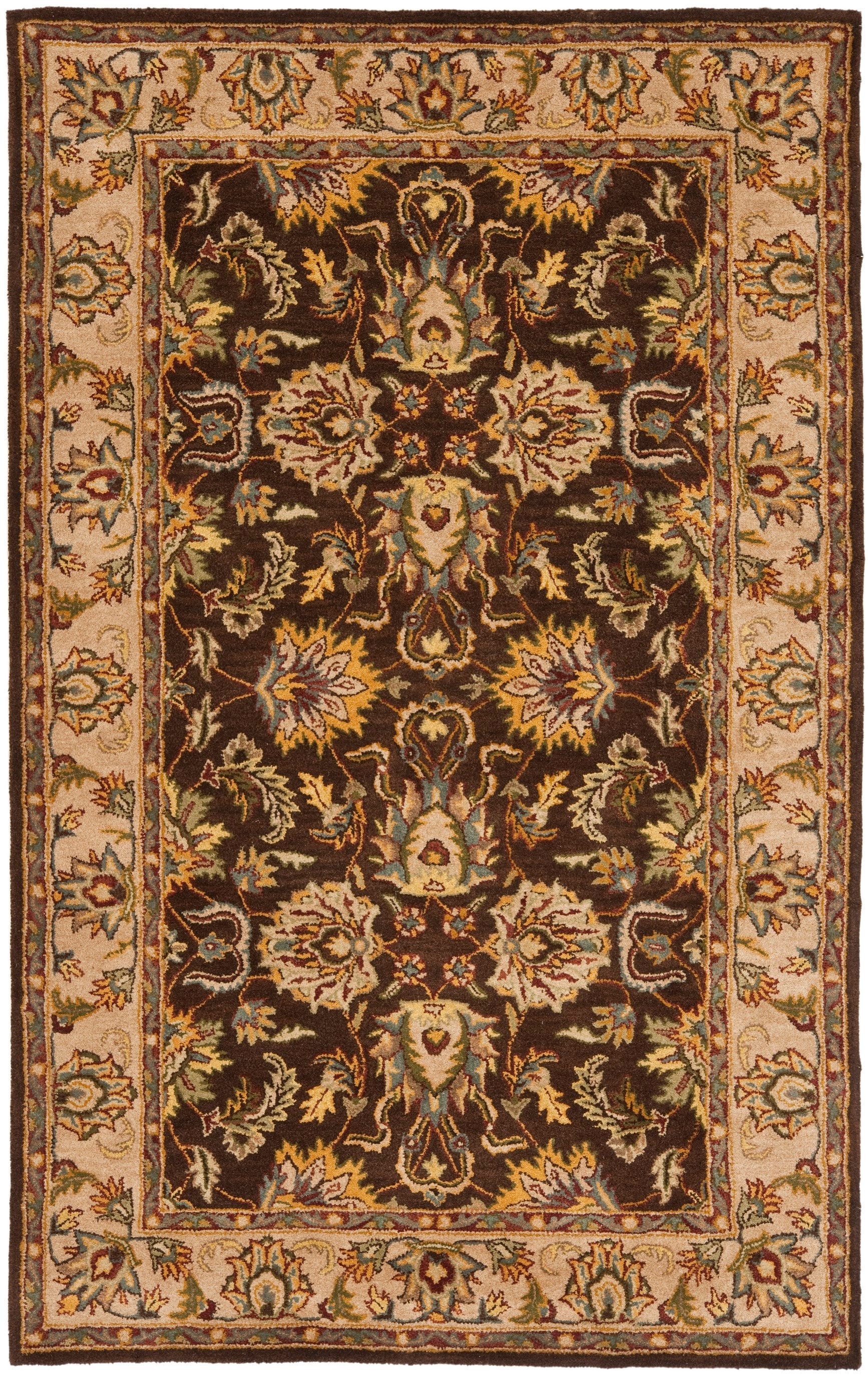 Elegant Ivory and Brown Hand-Tufted Wool Area Rug - 5' x 8'