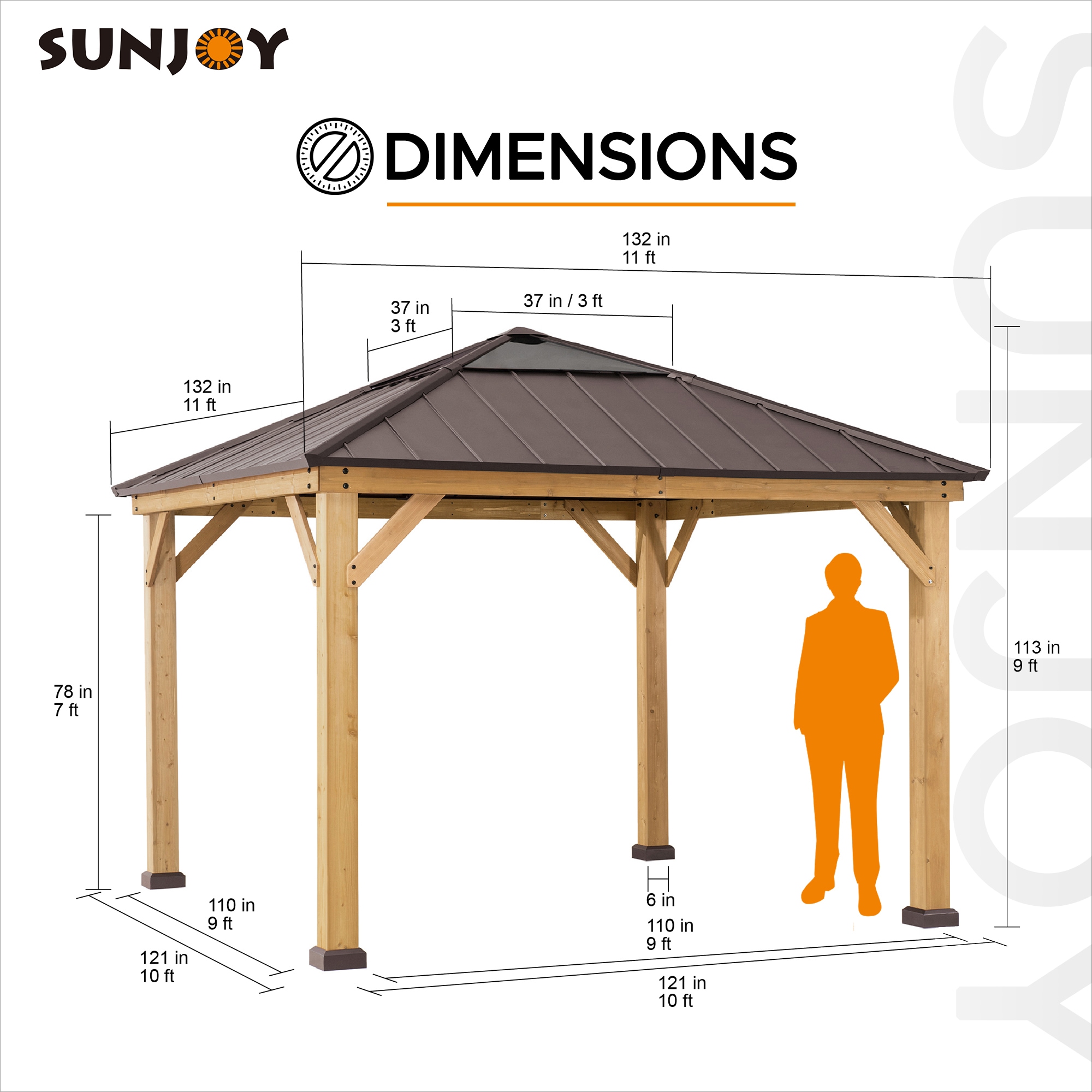 Cedar Framed Brown Steel 11' x 11' Outdoor Gazebo