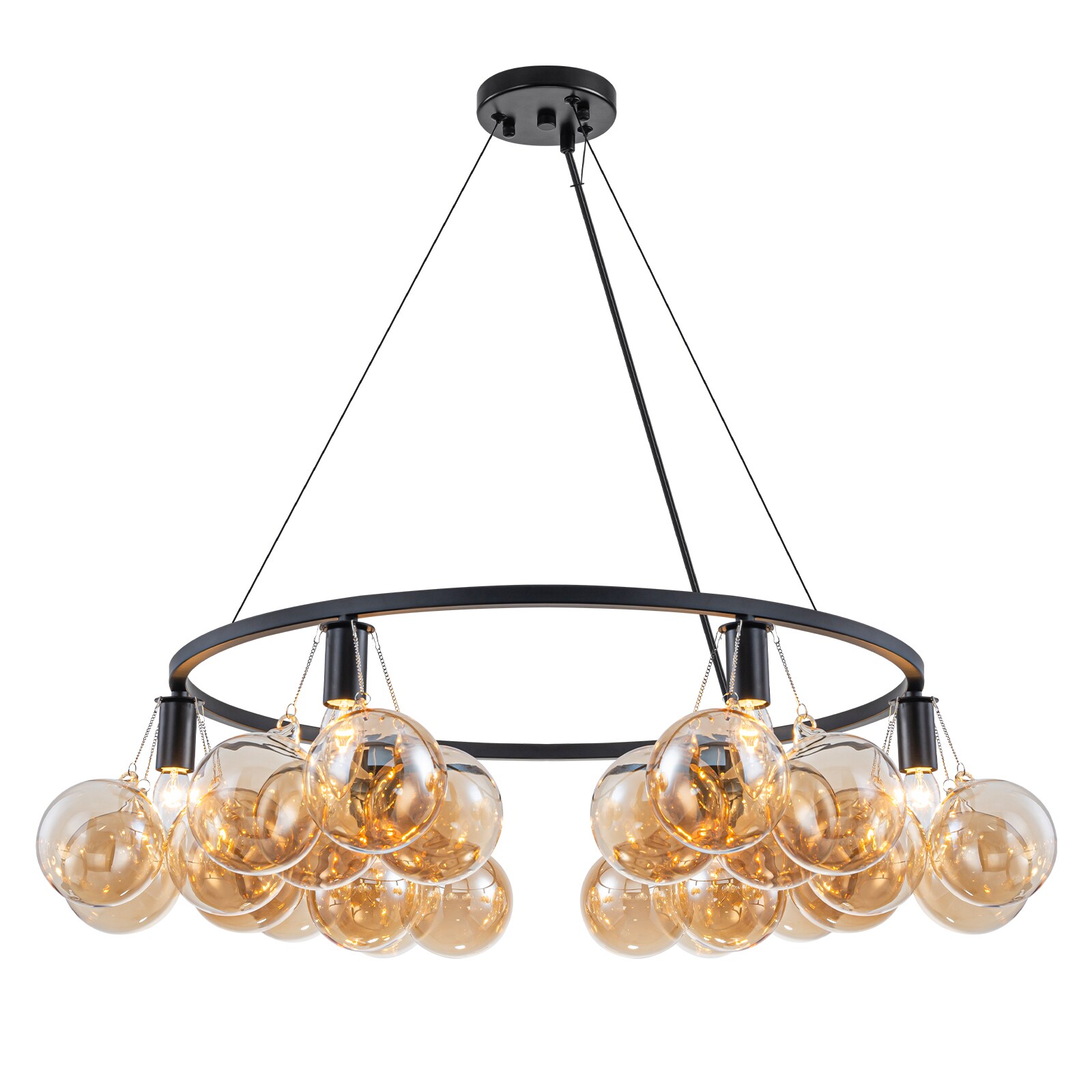 MENCOLULU Hanging Lighting With 24 Champagne Glass Globe 6 -Light Black Metal Chandelier