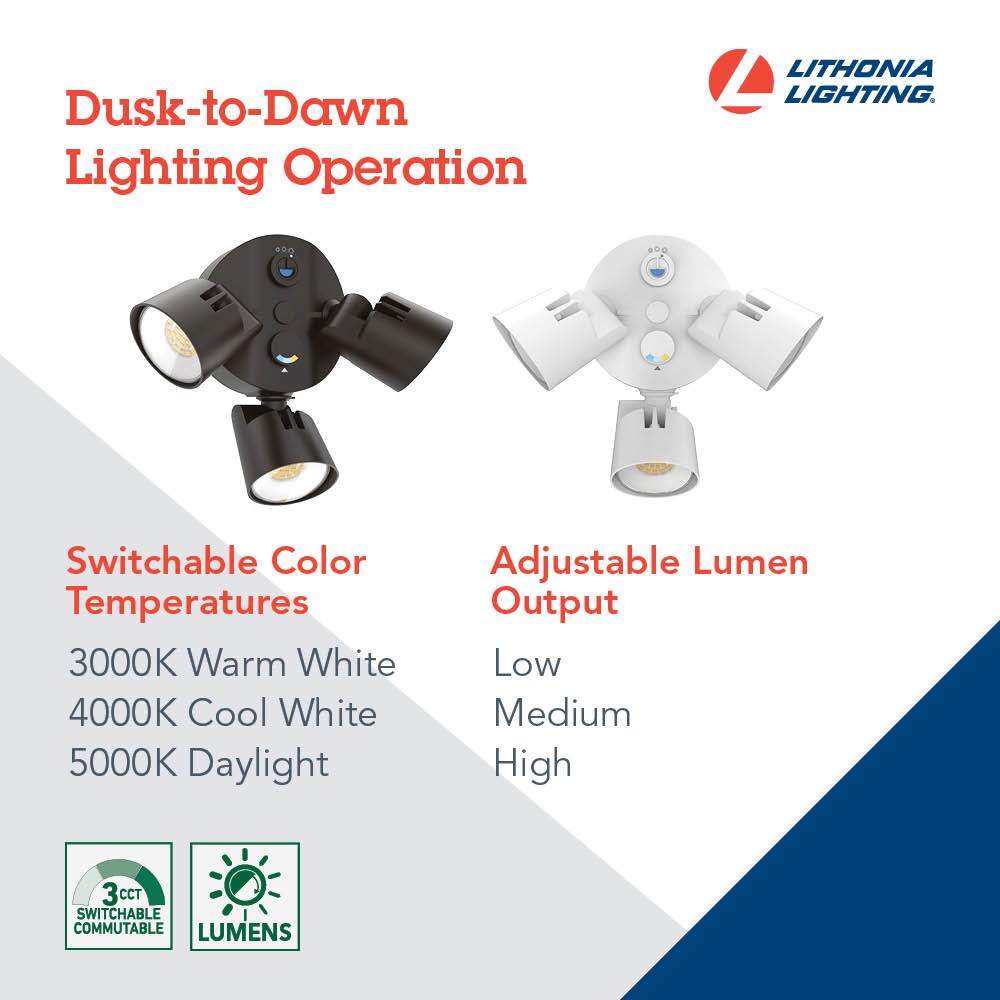 Lithonia Lighting 150-Watt EQ Hardwired LED Dark Bronze 3-Head Dusk-to-Dawn  Flood Light 4100-Lumen in the Dusk-to-Dawn Flood Lights department at 