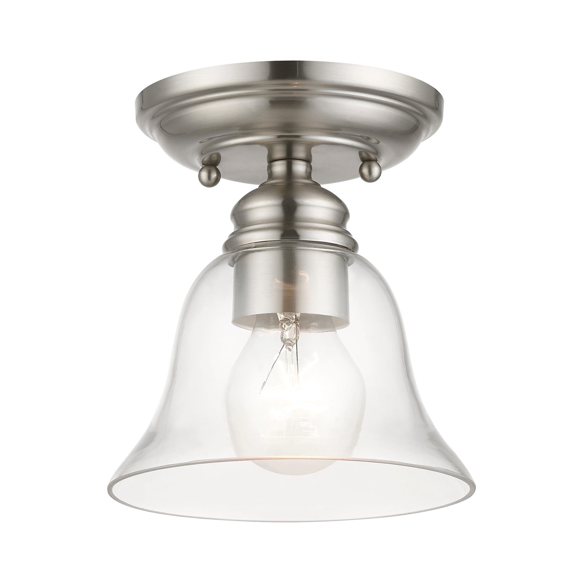Brushed Nickel Small Semi-Flush Mount with Glass Shade