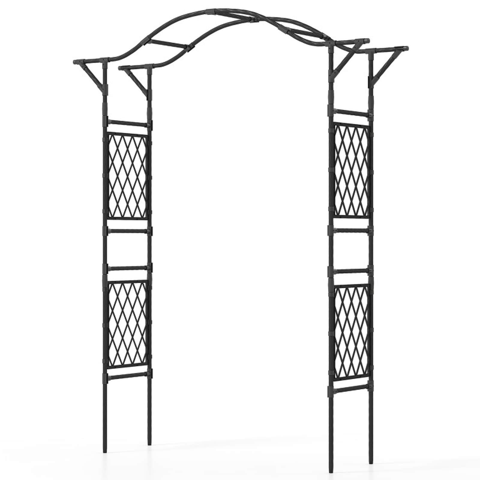 SUGIFT 67-in x 83-in Garden Arch Trellis Metal Pergola Arbor for Climbing Plants Wedding Arch Party Backdrop PE-Coated Black Backyard Entrance