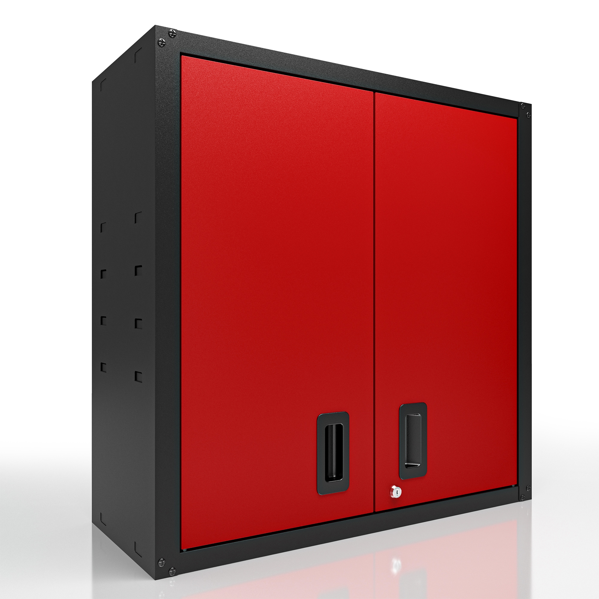LOVMOR Garage Wall Mounted Storage Cabinet with Two Doors and One Shelf Lockable Metal Wall Cabinet Hanging Tool Cabinet for Garage Utility Room in Red