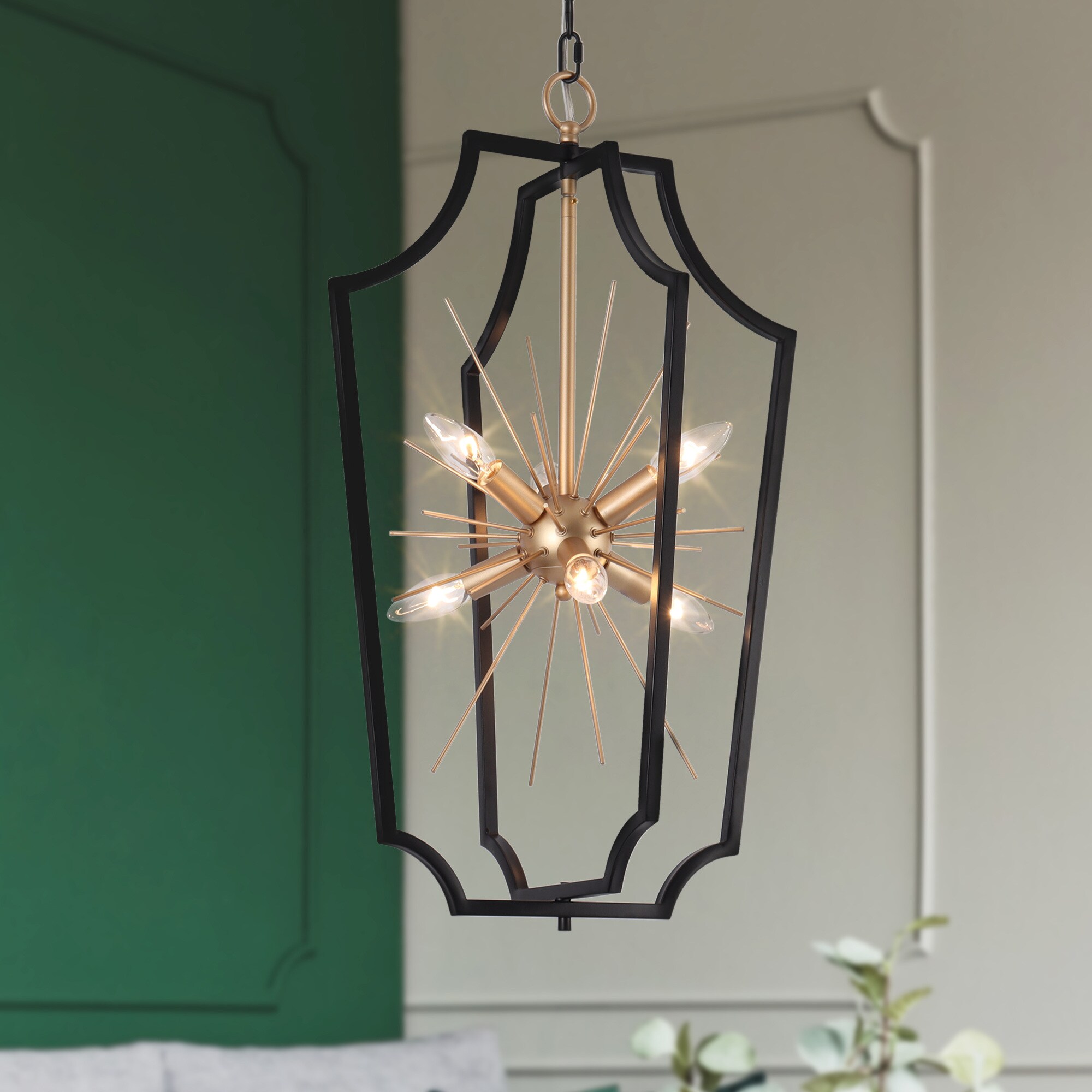 ZEVNI L3E636VFW00H6SO8 Brion 6 -Light Matte Black Traditional Bare bulb For Use in Bedrooms, Dining Rooms, Foyers, Kitchens, Living Rooms Chandelier