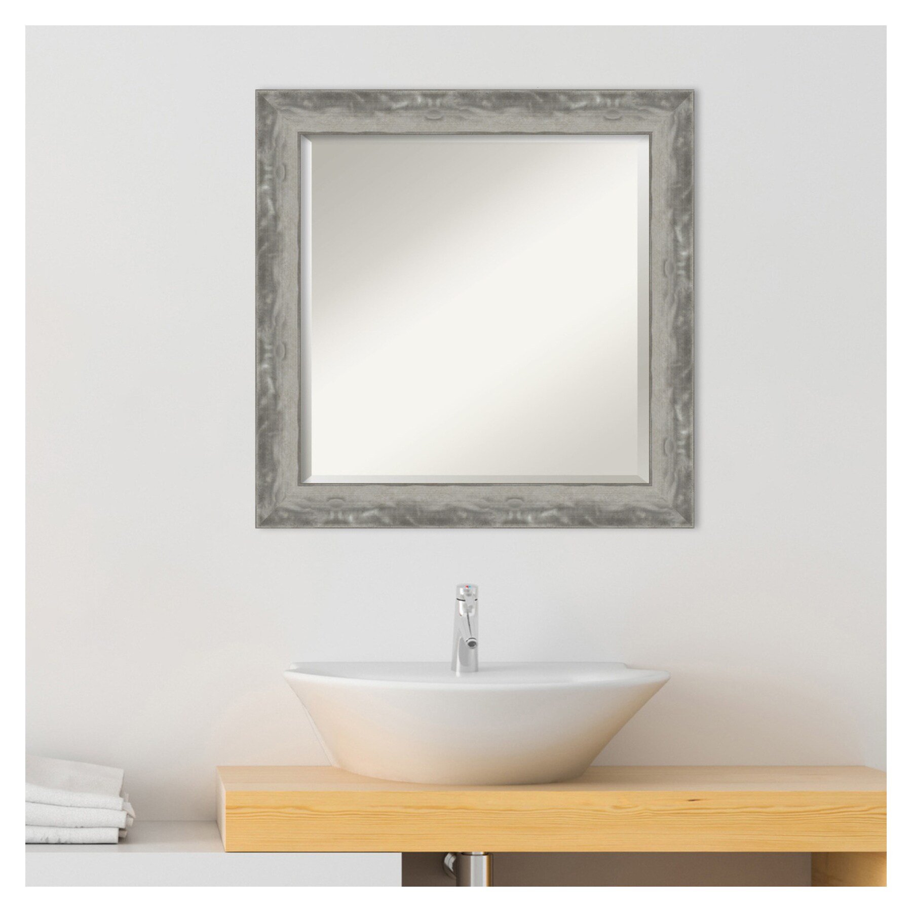 Amanti Art Waveline Silver Frame 24.38-in x 24.38-in Bathroom Vanity ...