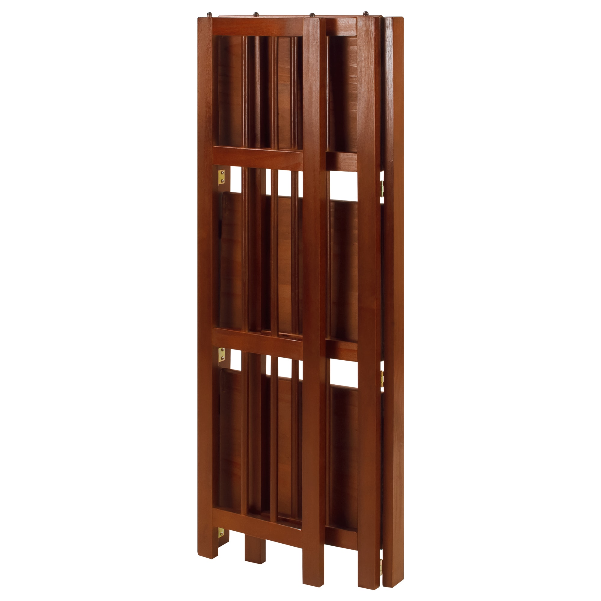 Walnut Finish 3-Shelf Solid Wood Stackable Folding Bookcase