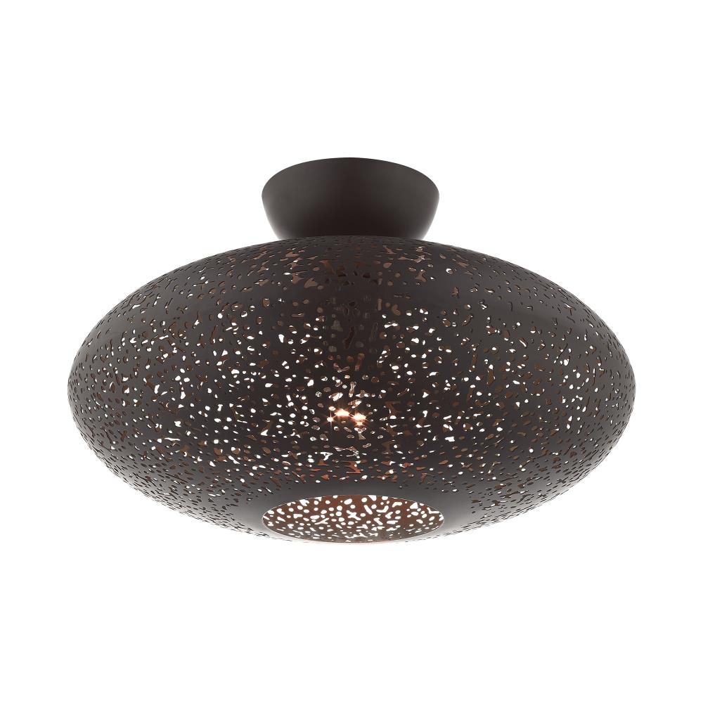 Elegant Bronze and Crystal 1-Light Semi-Flush Mount