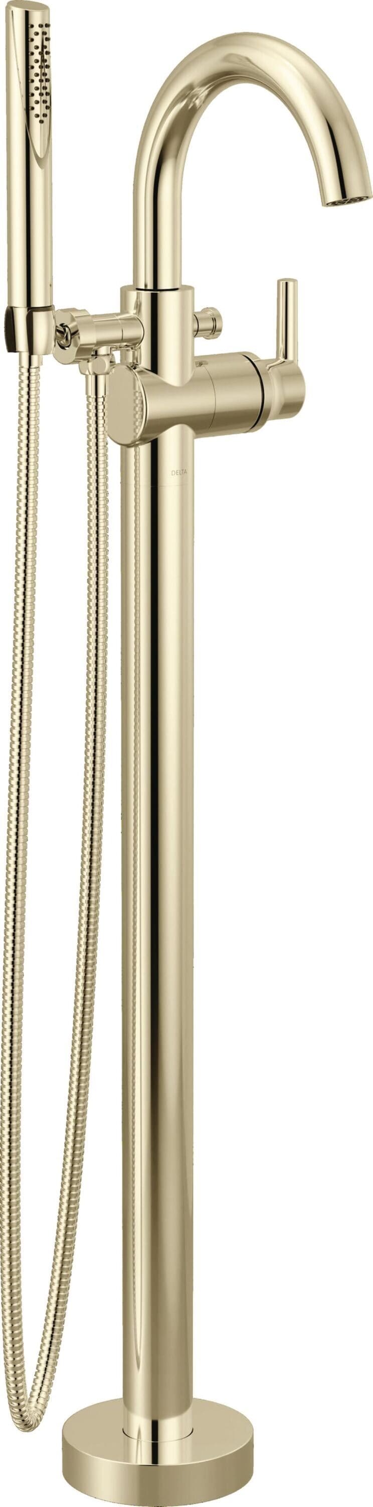 Delta T4759-PNFL Trinsic Polished Nickel 1-handle Floor-mount High-arc Bathtub Faucet with Hand Shower