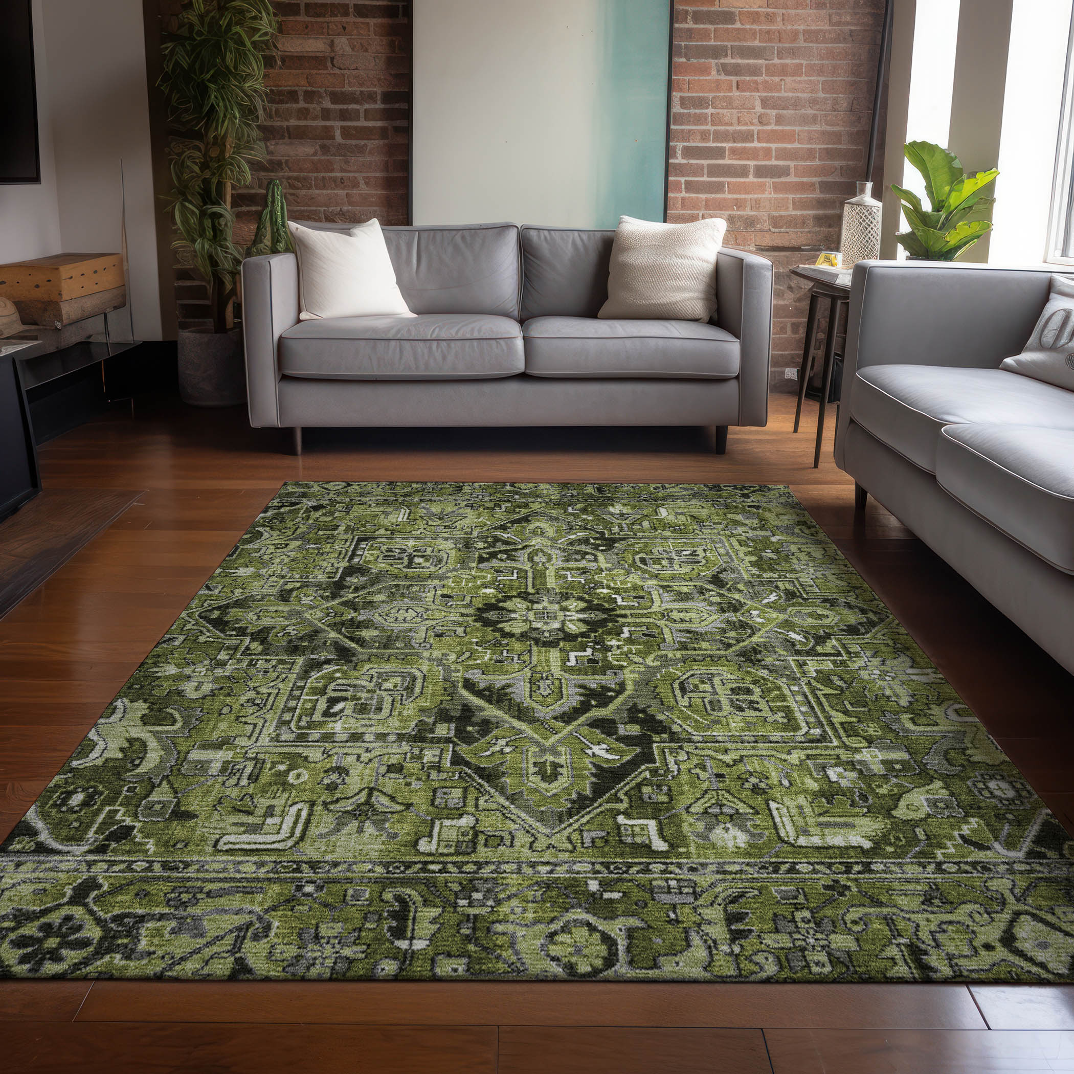 Addison Rugs ACN570OL9X12 Chantille ACN570OL 9 x 12 (ft) Polyester Olive Rectangular Indoor/Outdoor Ikat Oriental Machine washable Area rug