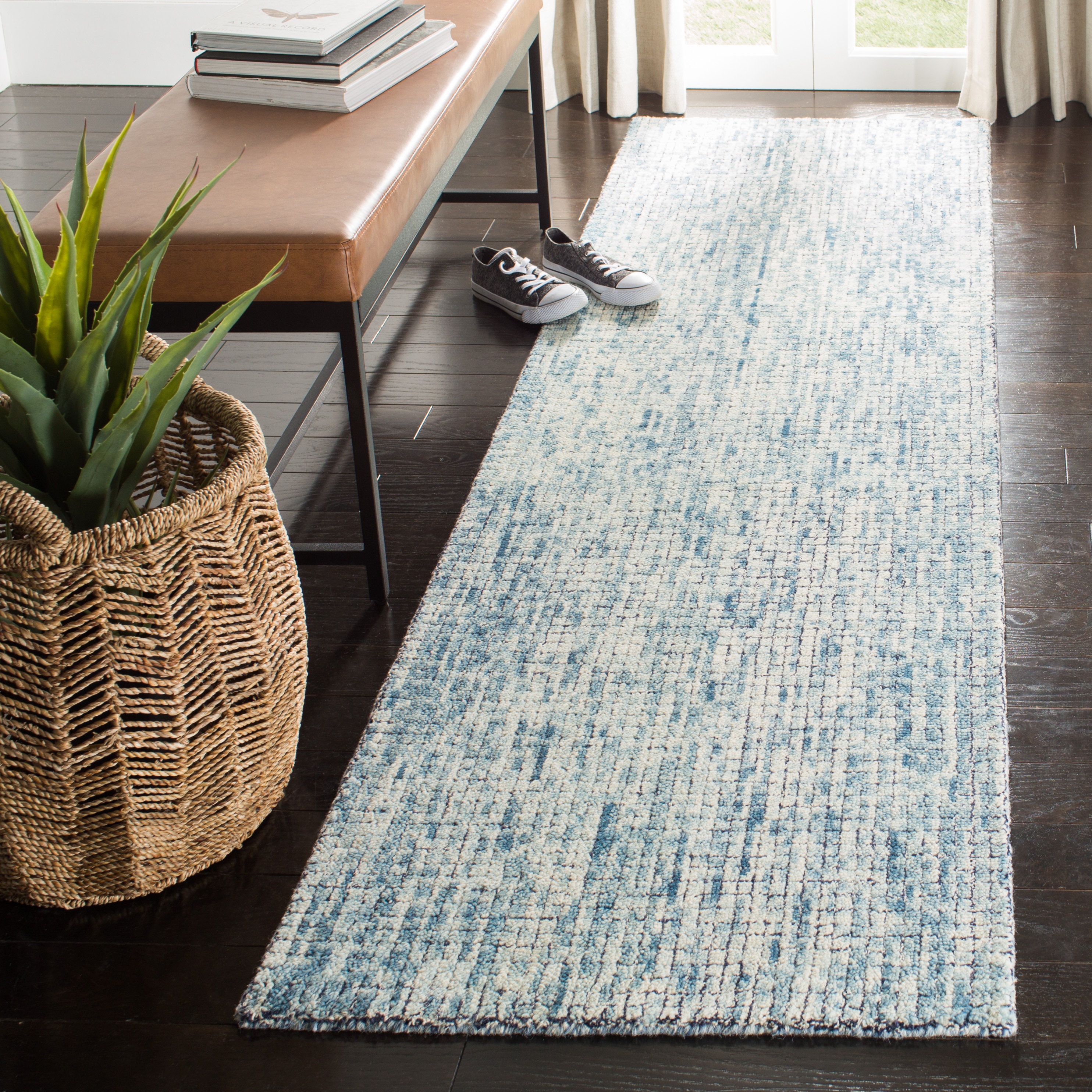  Abstract 473 Ivory/Navy Contemporary 2ft-3in x 12ft Runner Rug