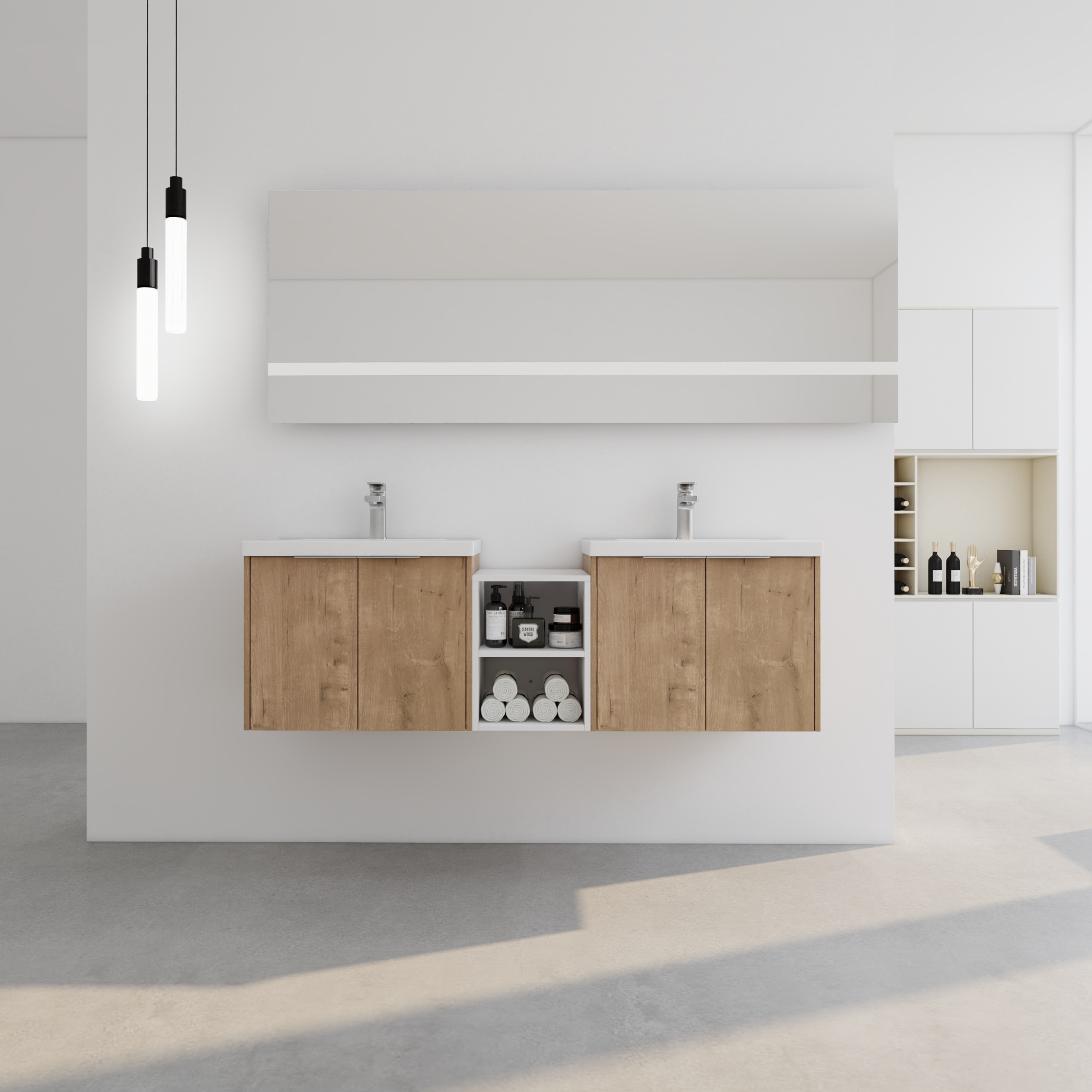 Vynxaria - 60-in Imitative Oak Single-Sink Wall-mount Bathroom Vanity Plywood Cabinet with Compos...
