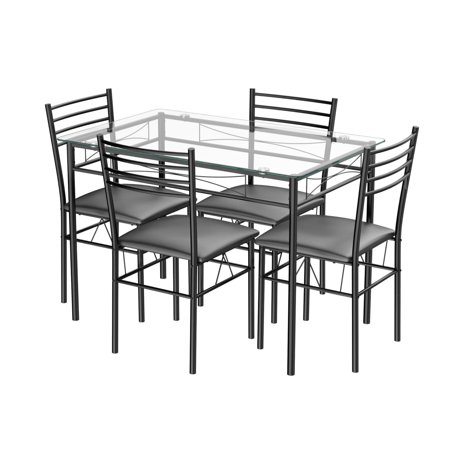 SUGIFT - 5-Piece Dining Set with Tempered Glass Top Table and 4 Upholstered Chairs 220-lb Chair C...