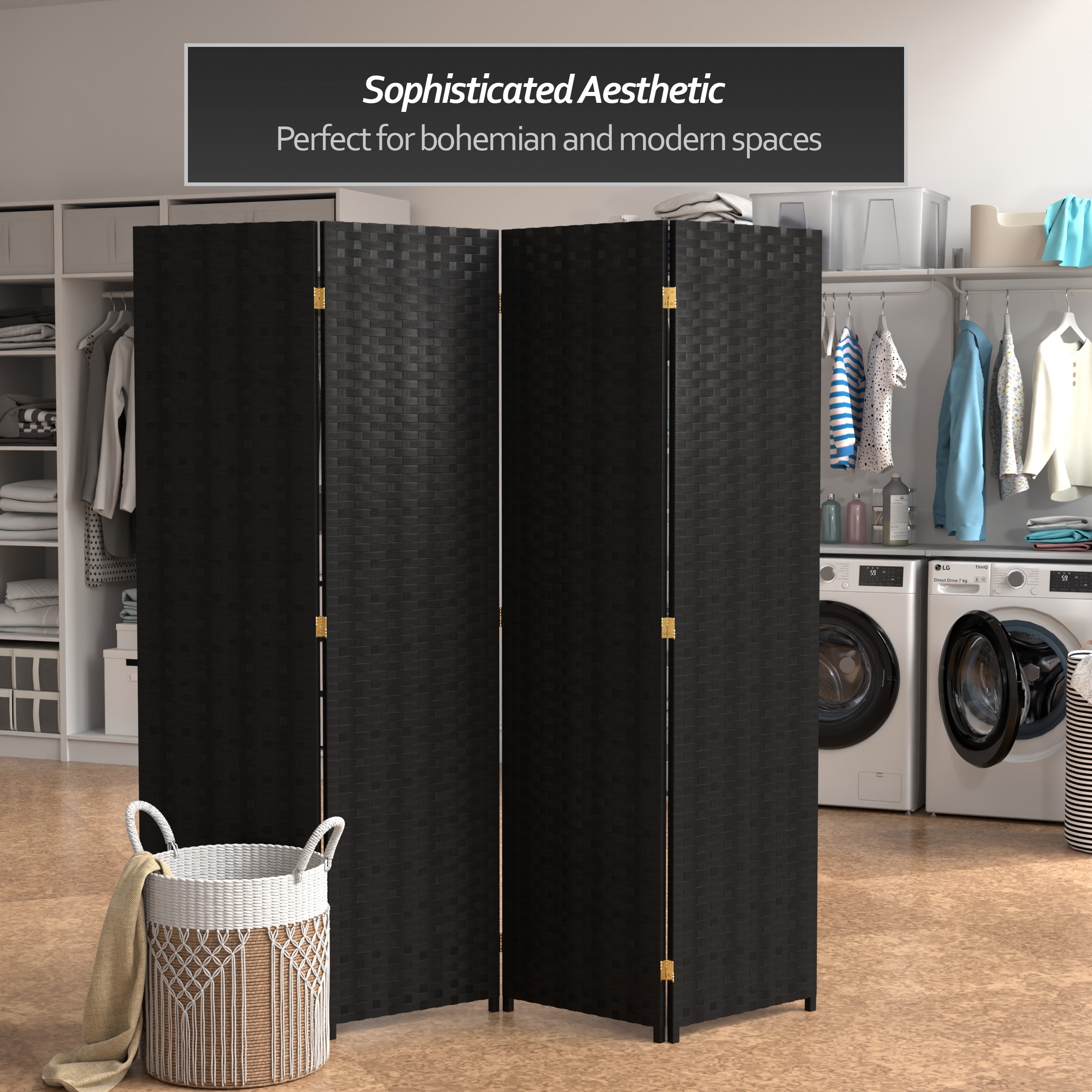 Oriental Furniture SSFIBER-4P-BLK Indoor-Privacy-Screens - View #4