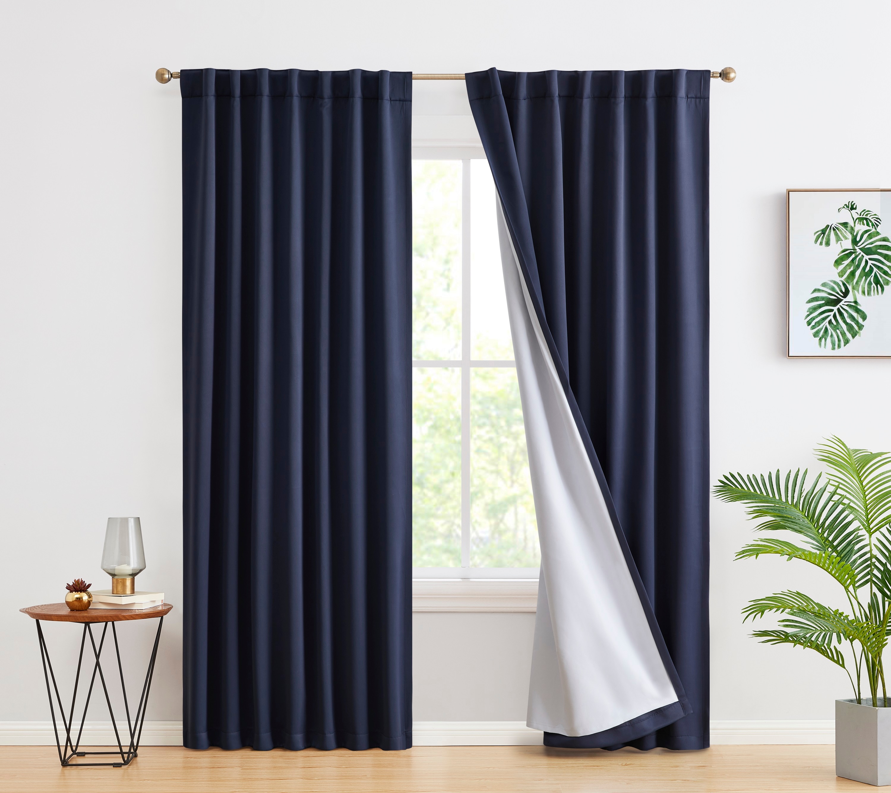 HLC.me HMLTN-BTRP-NVY72 Hamilton Complete Blackout Rod Pocket Window Curtain Panels Energy Efficient Privacy - Set of 2